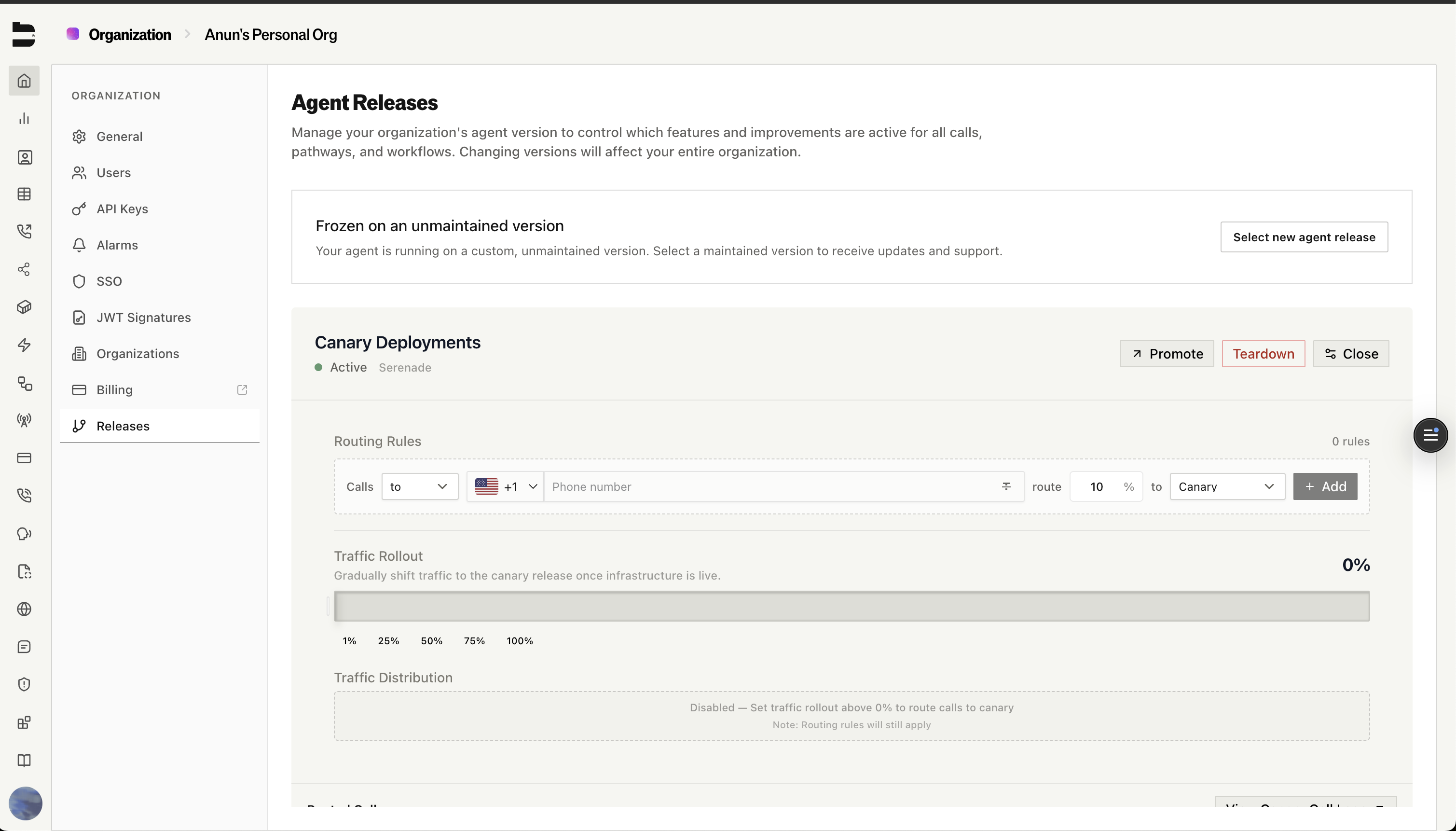 Canary routing configuration with traffic rollout controls and routing rules