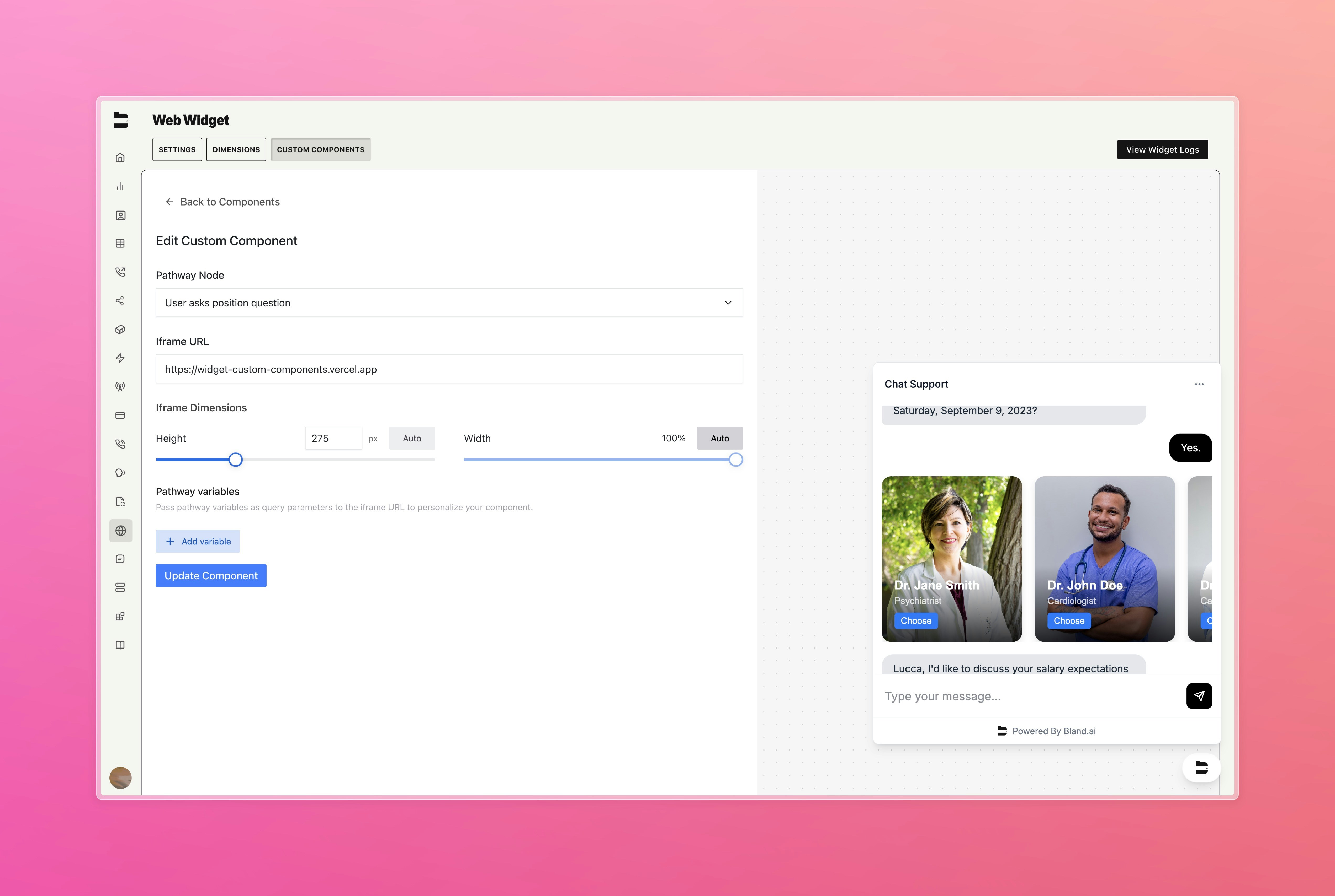 Custom Widget Components Interface