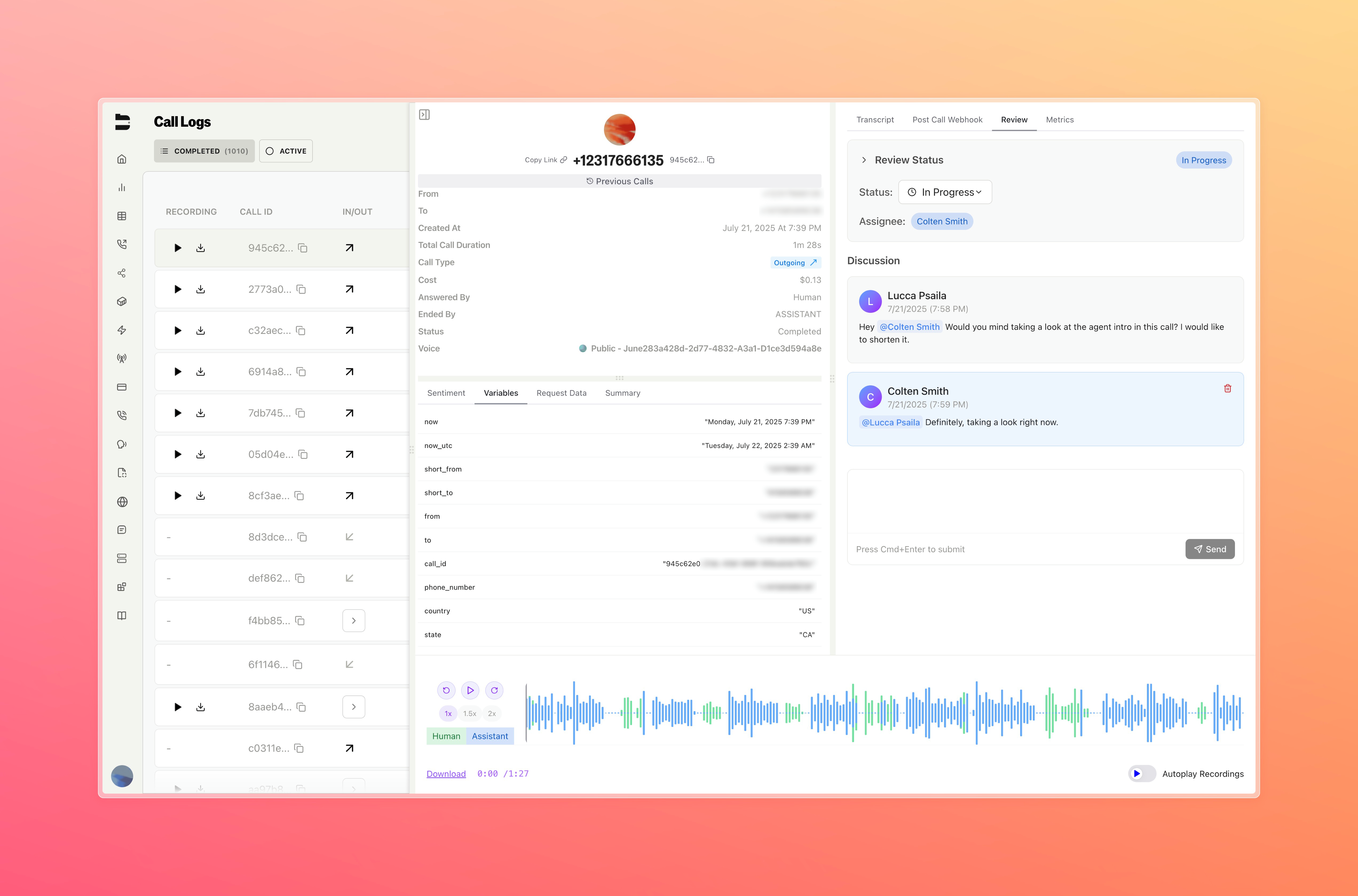 Call Review In Progress