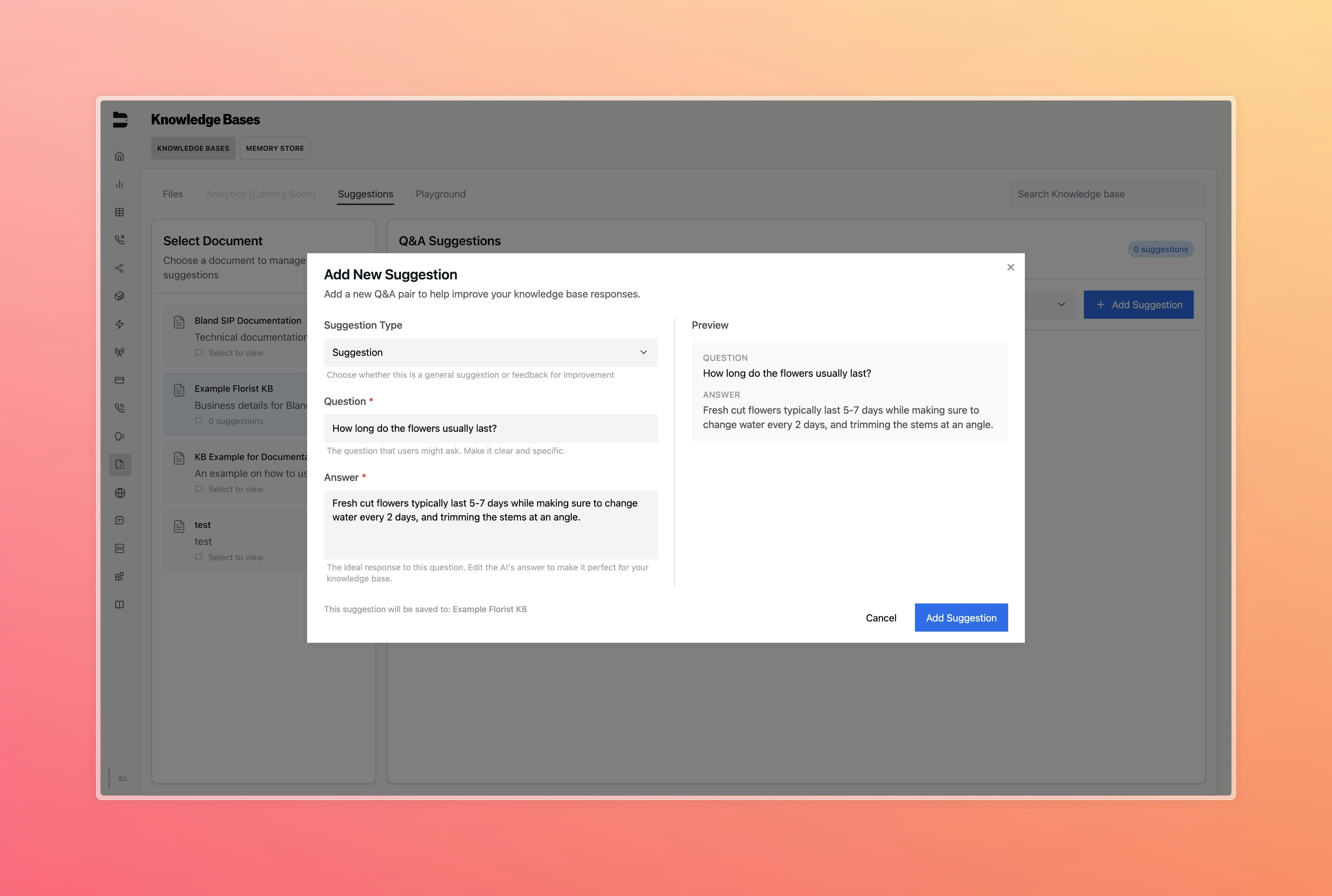 Knowledge Base Suggestions