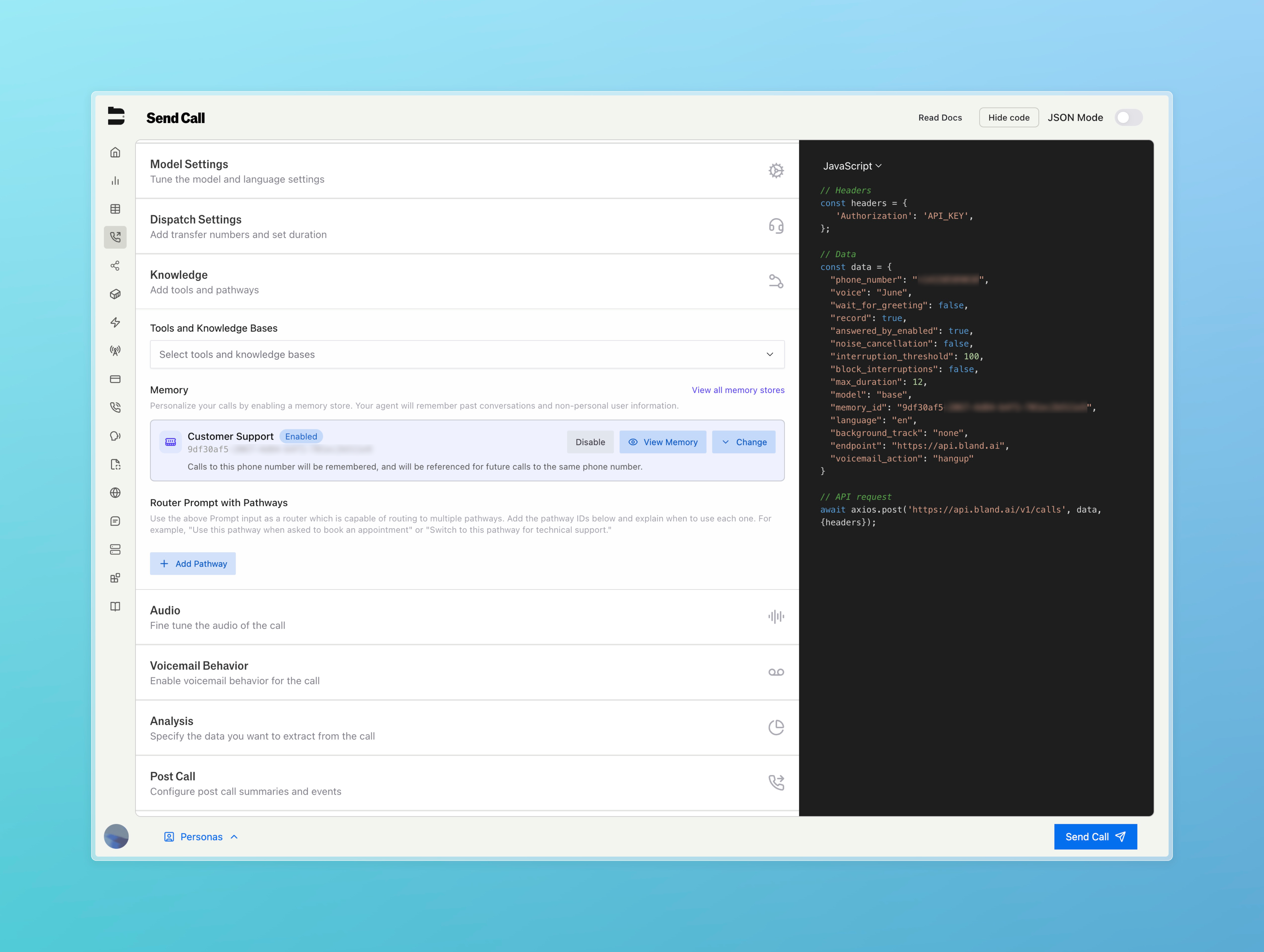 Attach memory in the Knowledge tab