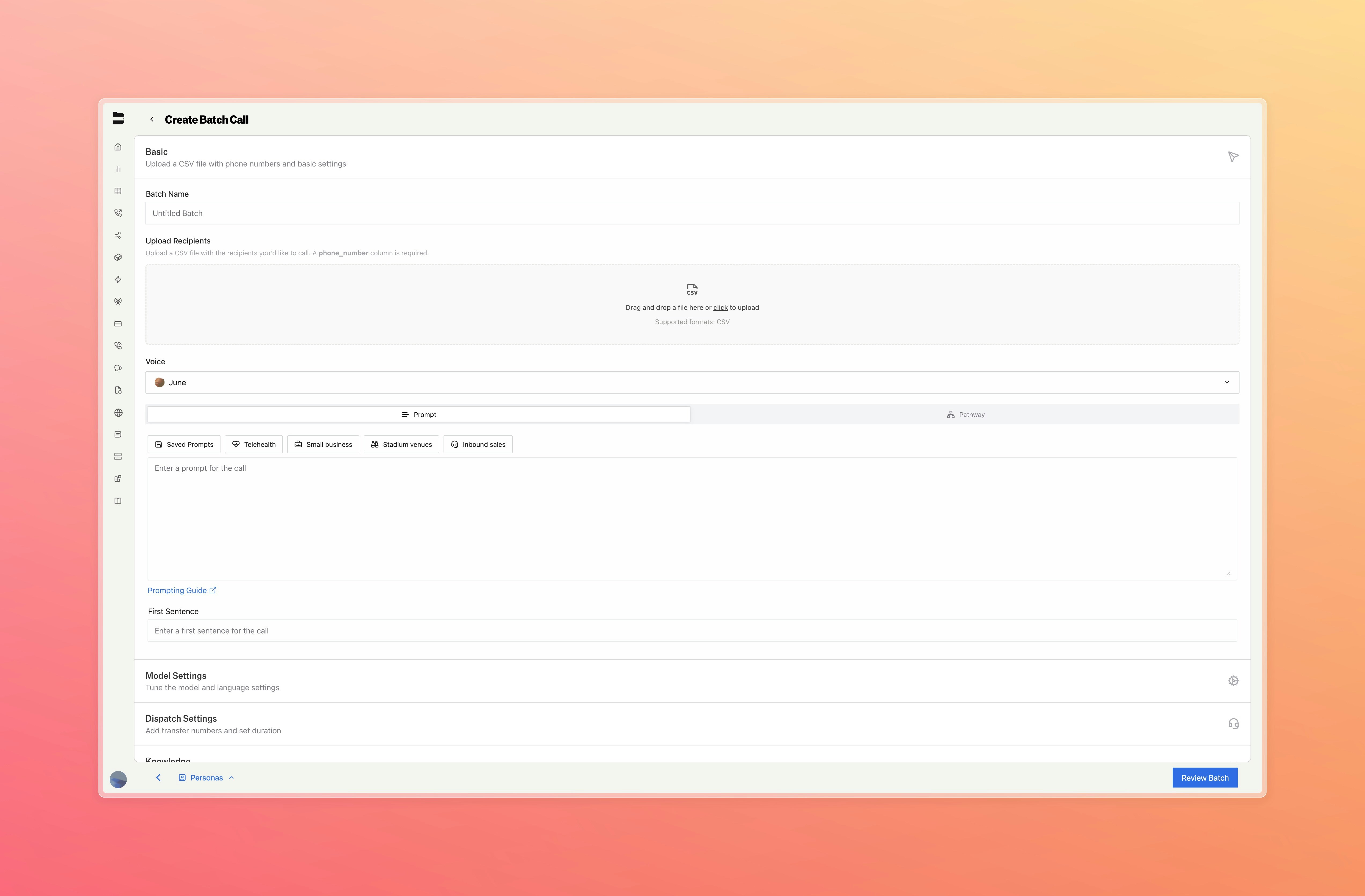 Batch Call Creation UI