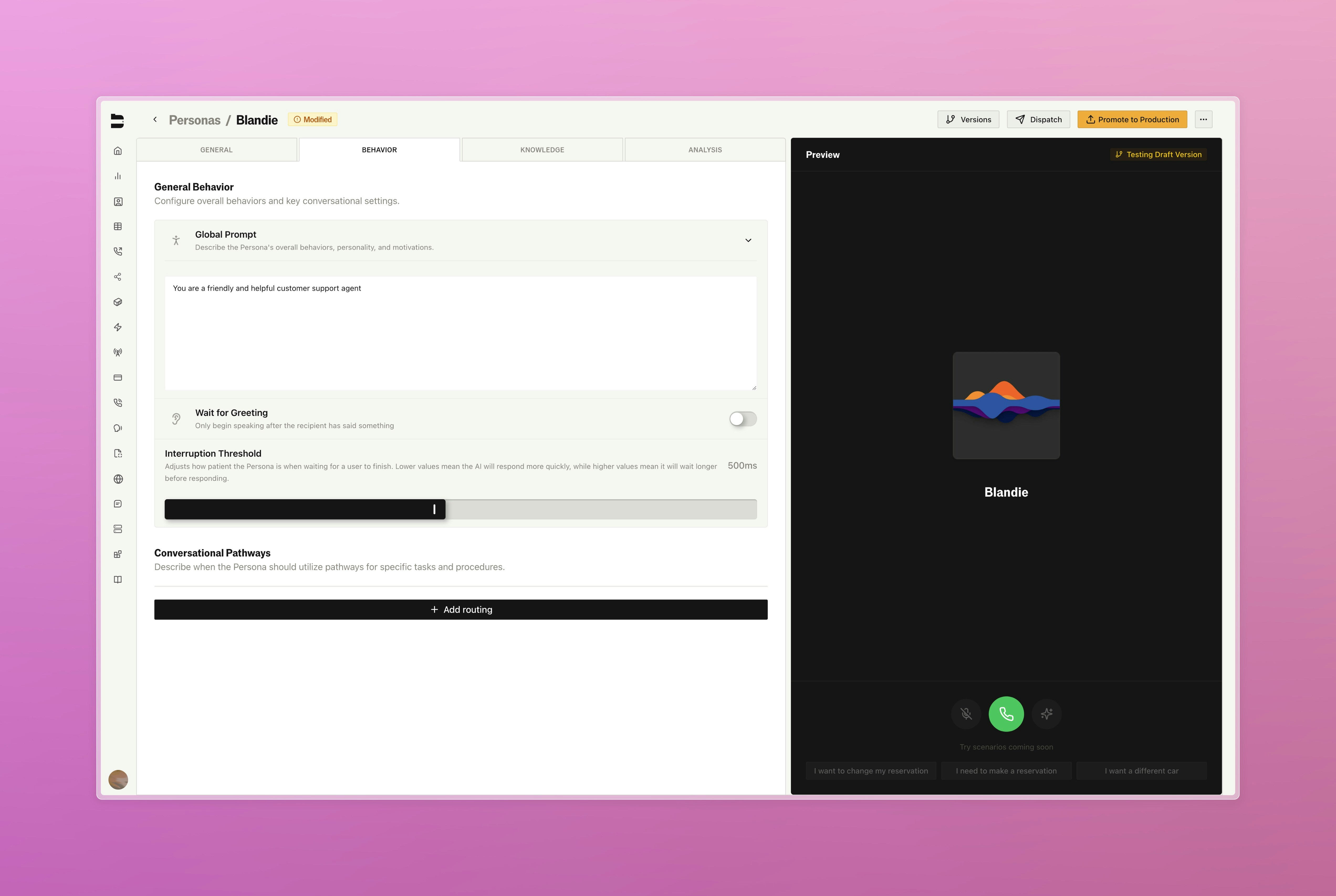 Personas Behavior Configuration