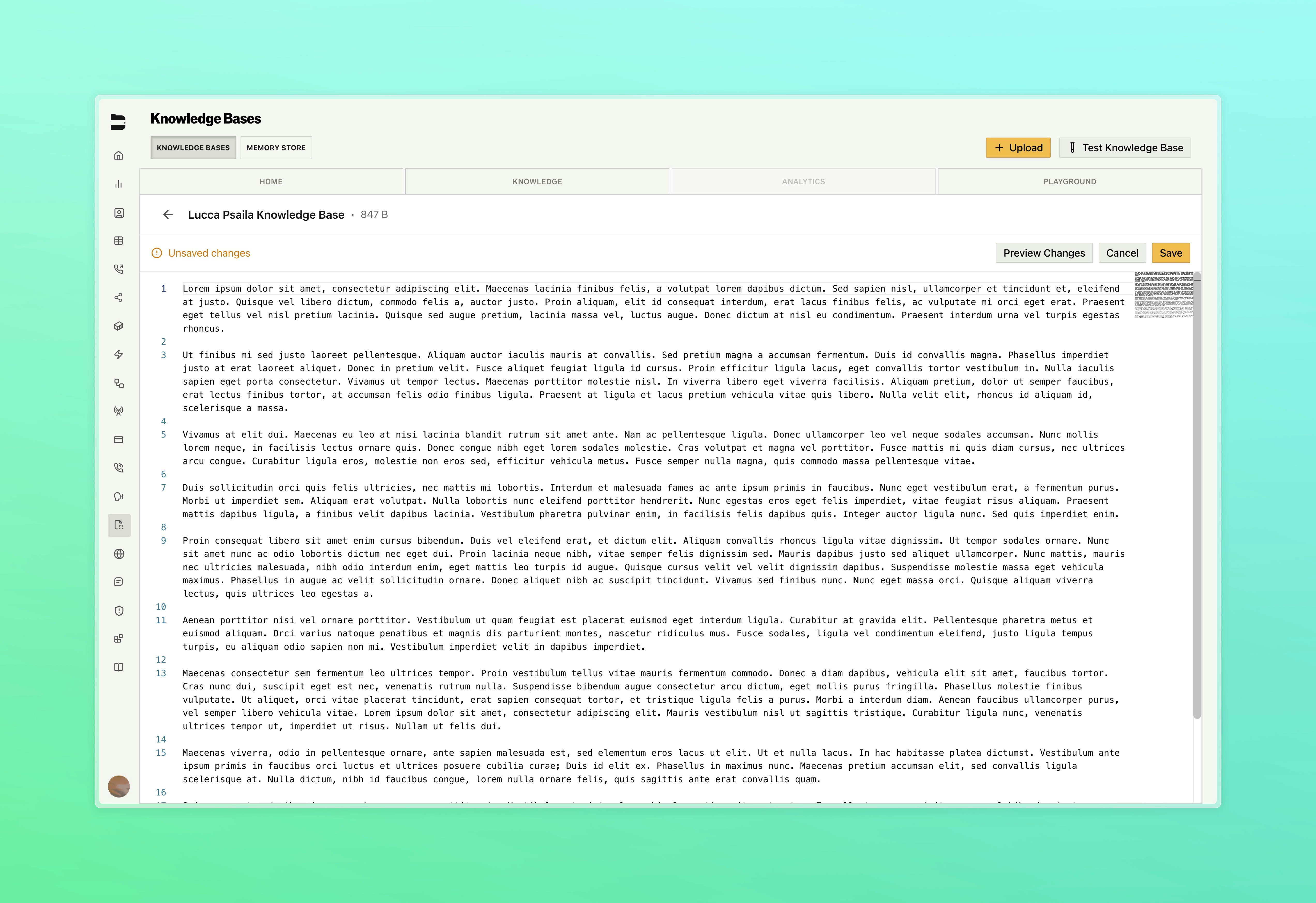 Knowledge base editing page with Monaco code editor