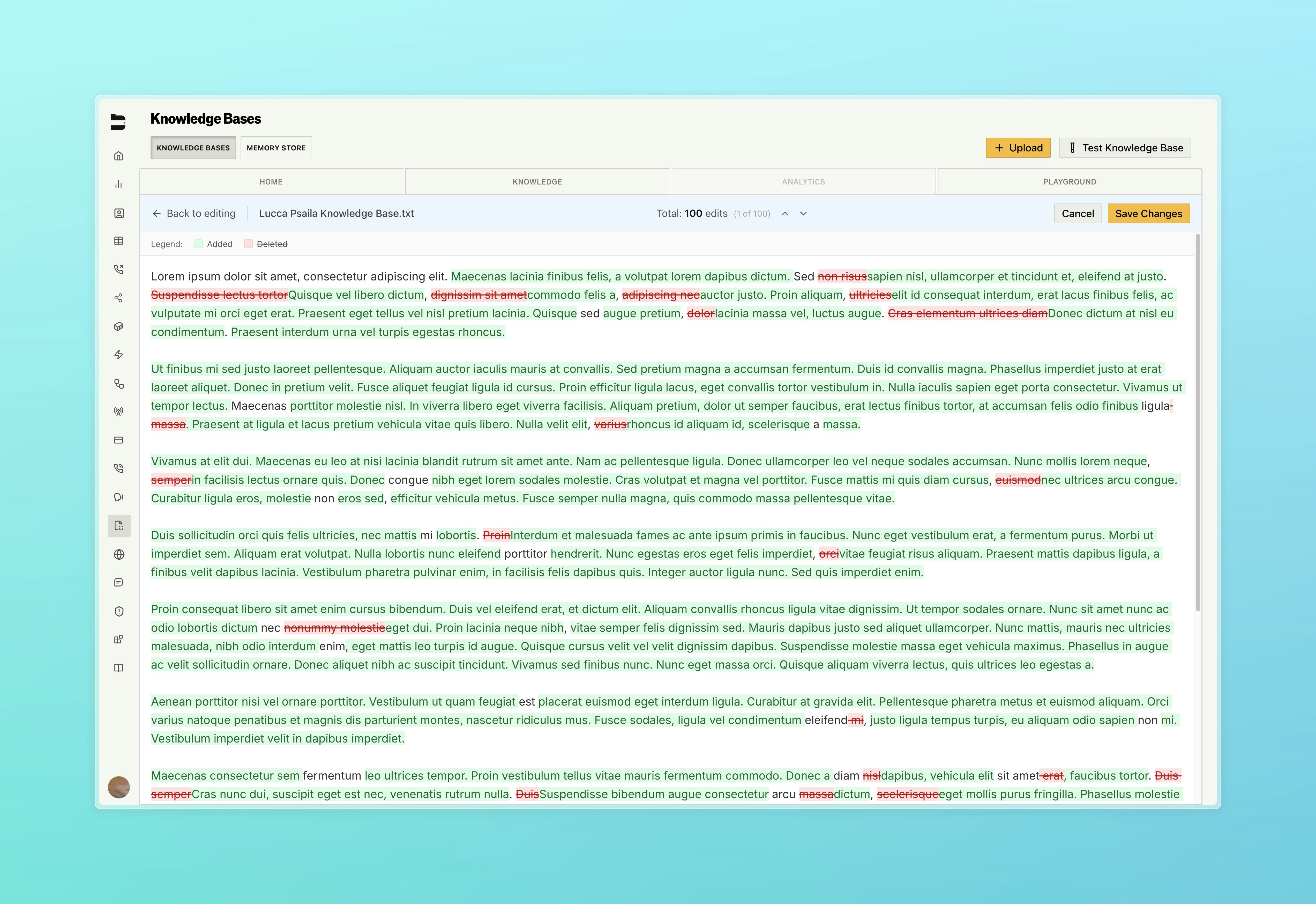 Visual diff view showing changes before saving