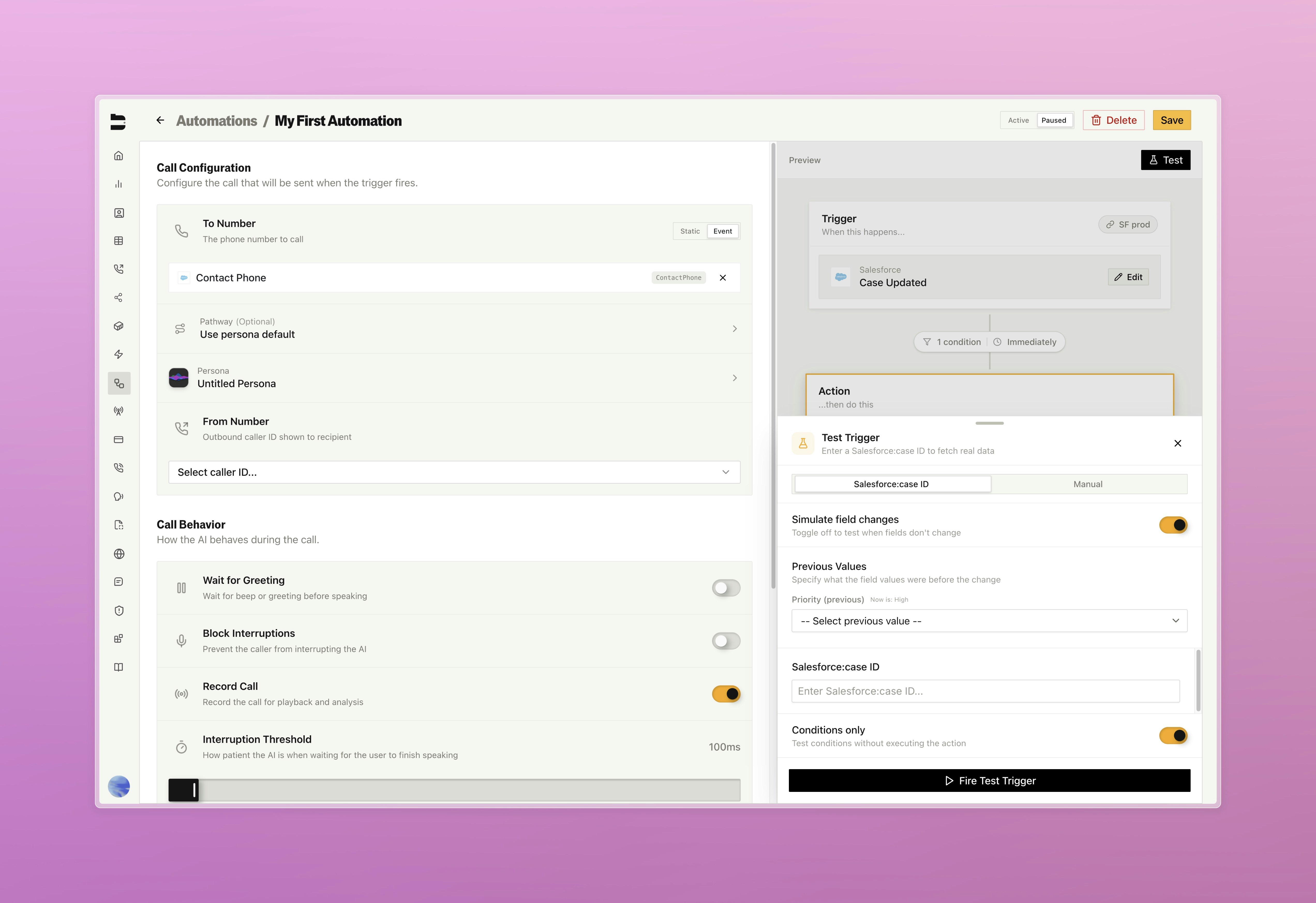 Test trigger interface with mock data and condition results