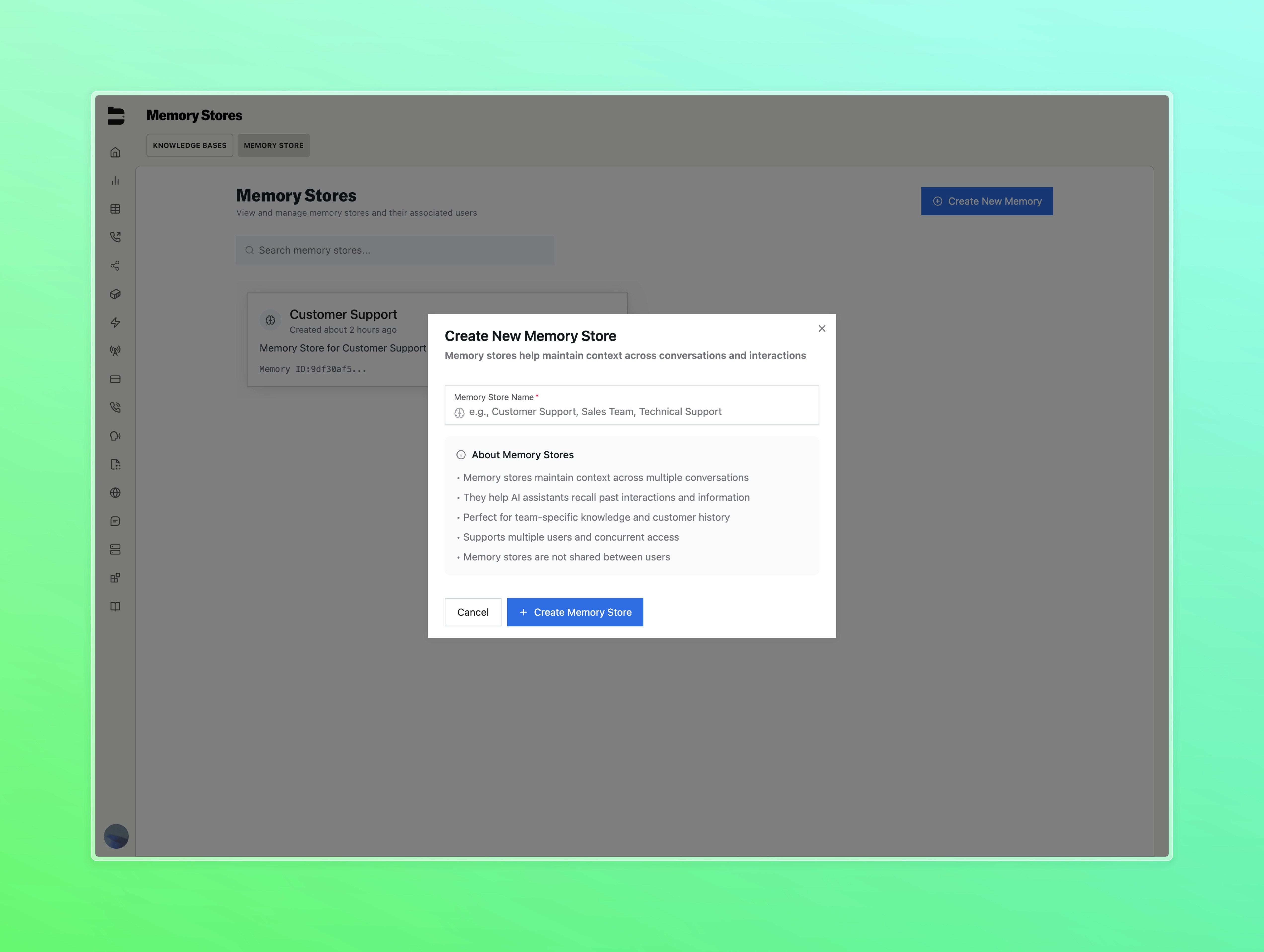 Create new memory store