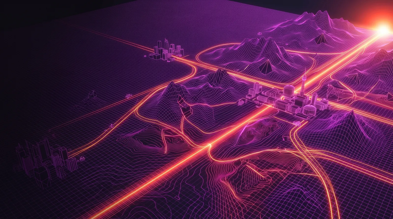 Wireframe landscape. The Stage & Dive motion.