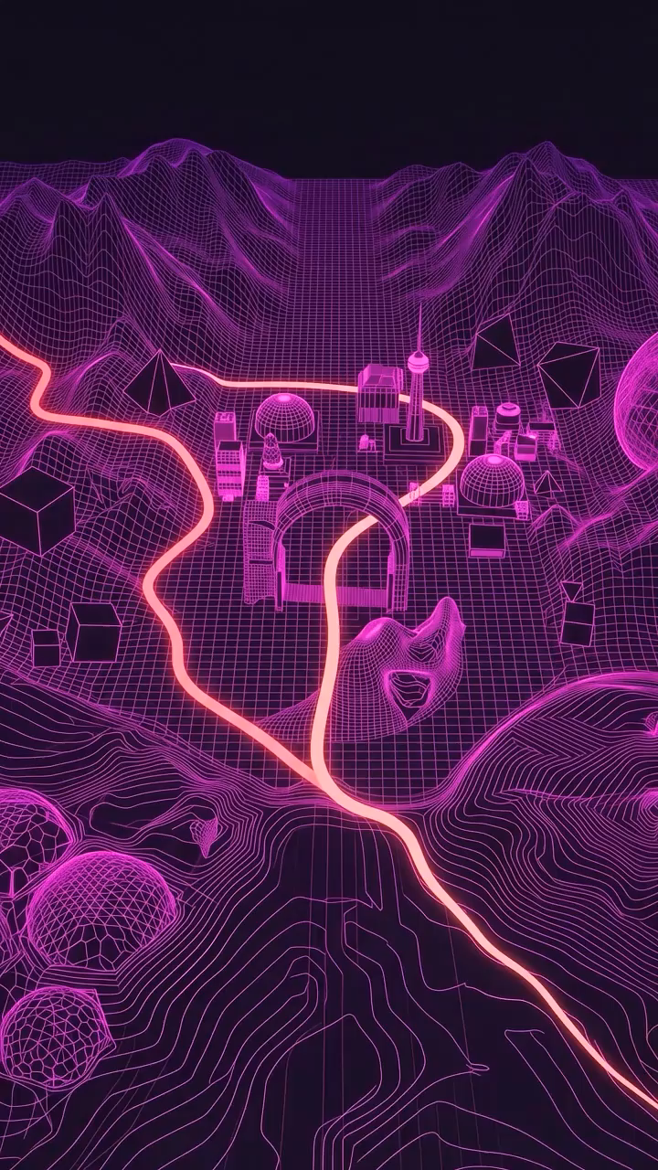 Wireframe World with a path through the set