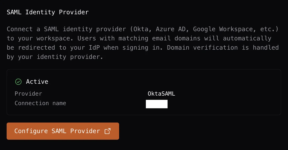 SAML Identity Provider section
