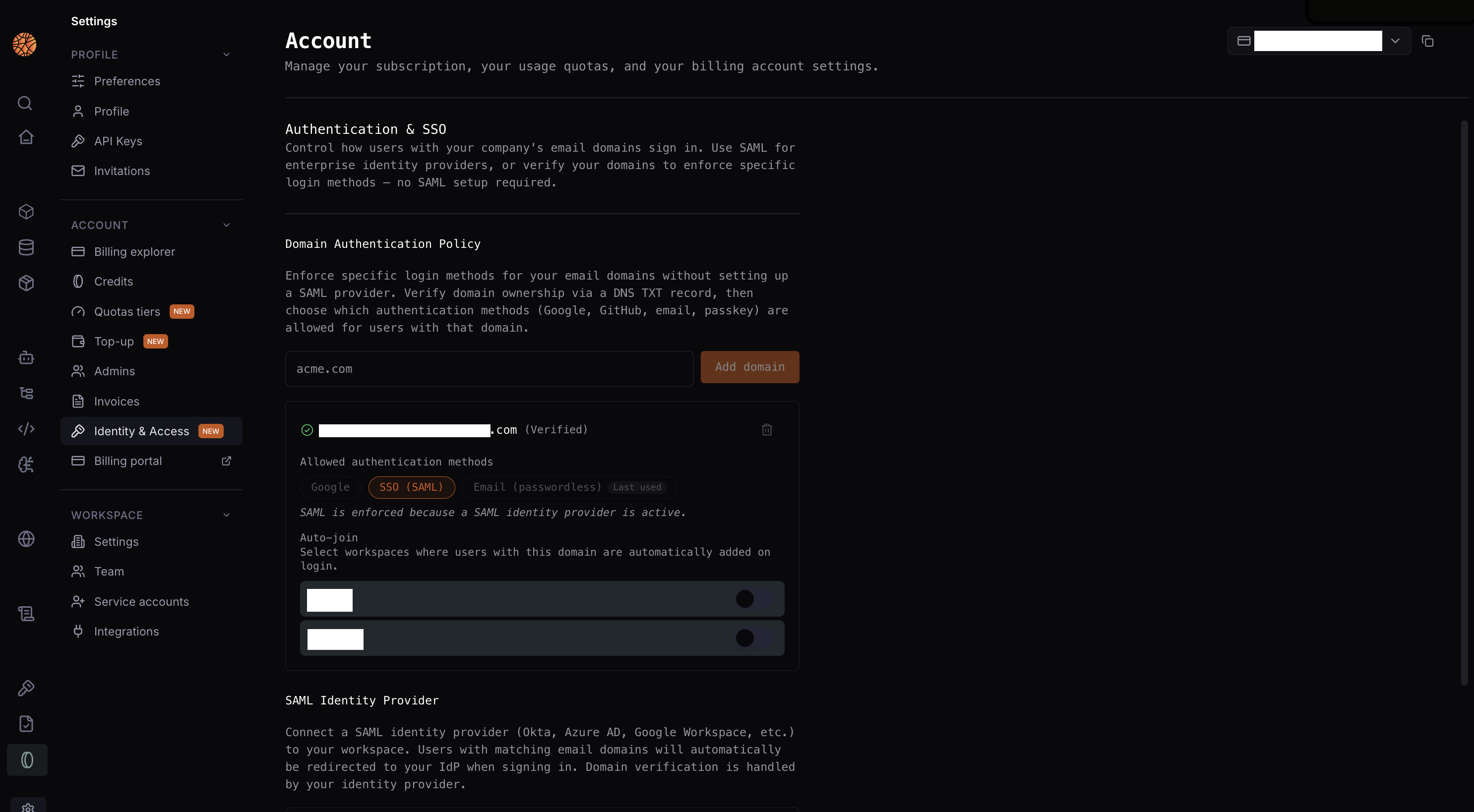 Identity & Access settings page
