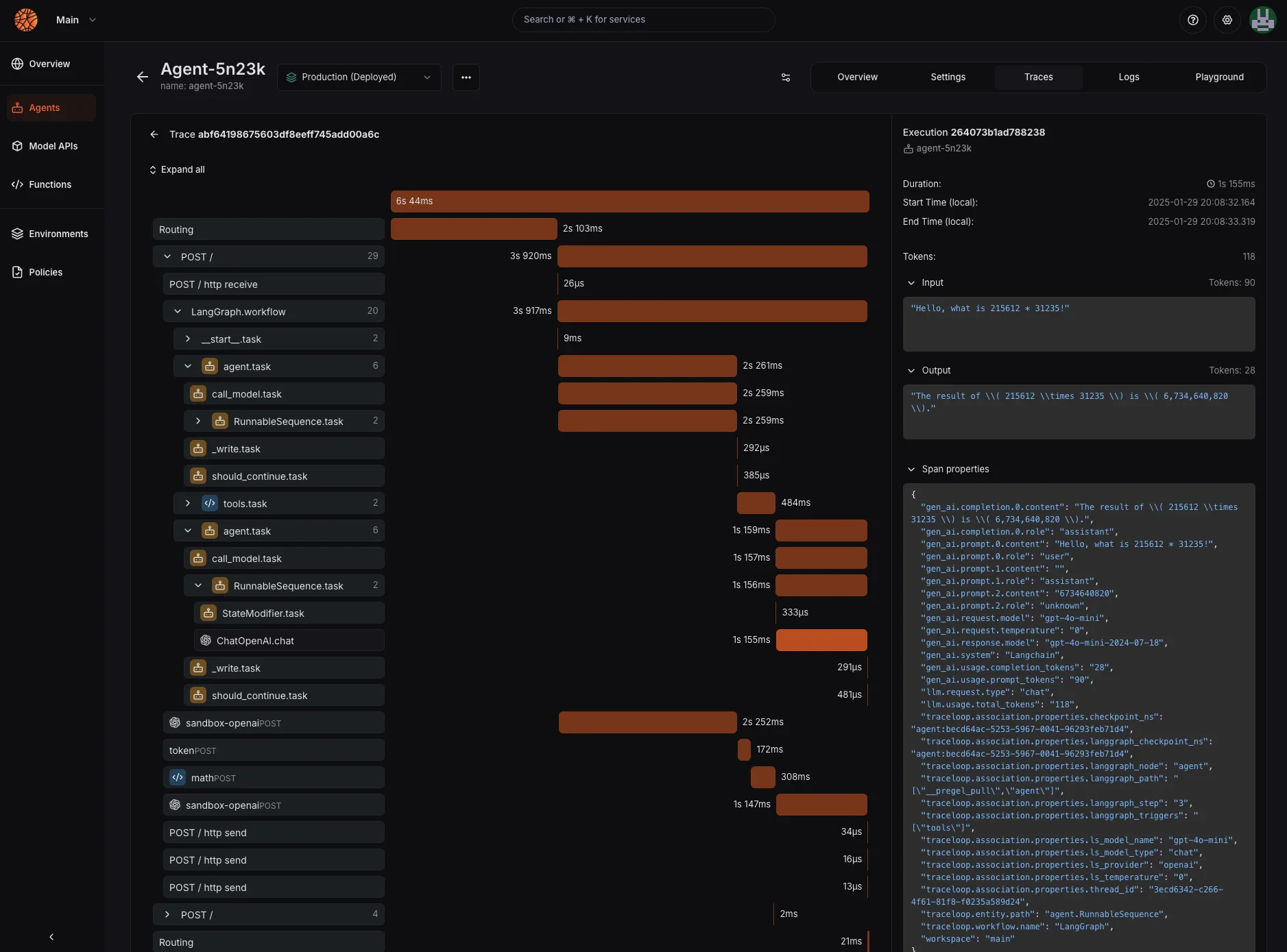 Agentic trace visualization