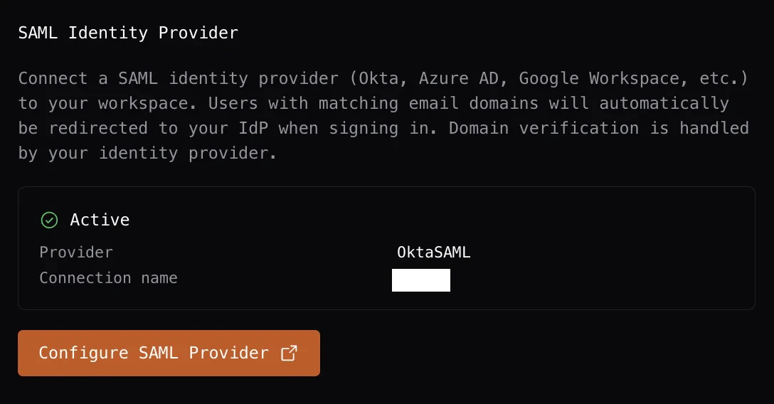 SAML Identity Provider section