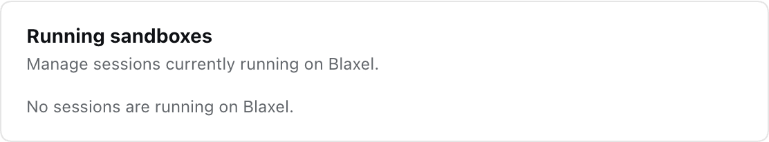 Blaxel settings show no sessions running after return
