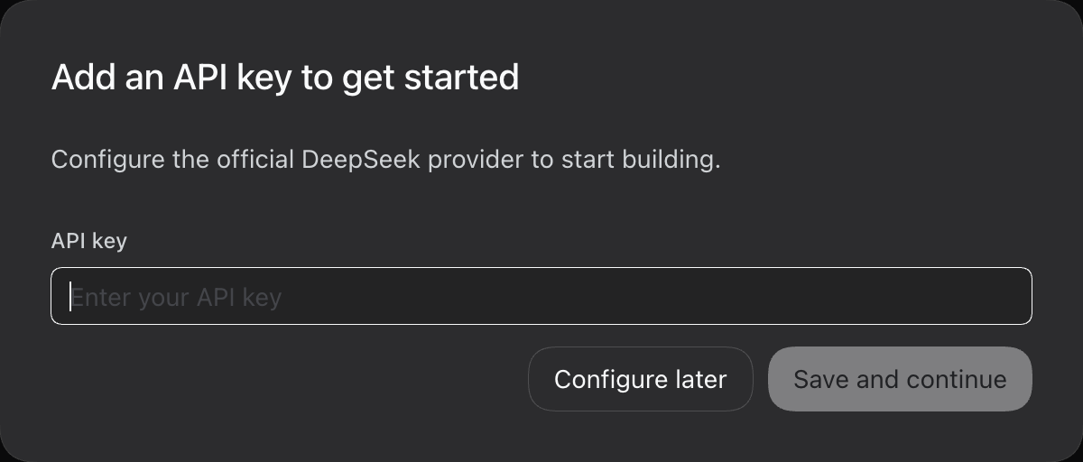 DSH first launch offers API-key setup or Configure later