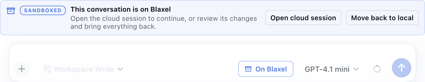 Original local conversation is read-only while the cloud owns execution