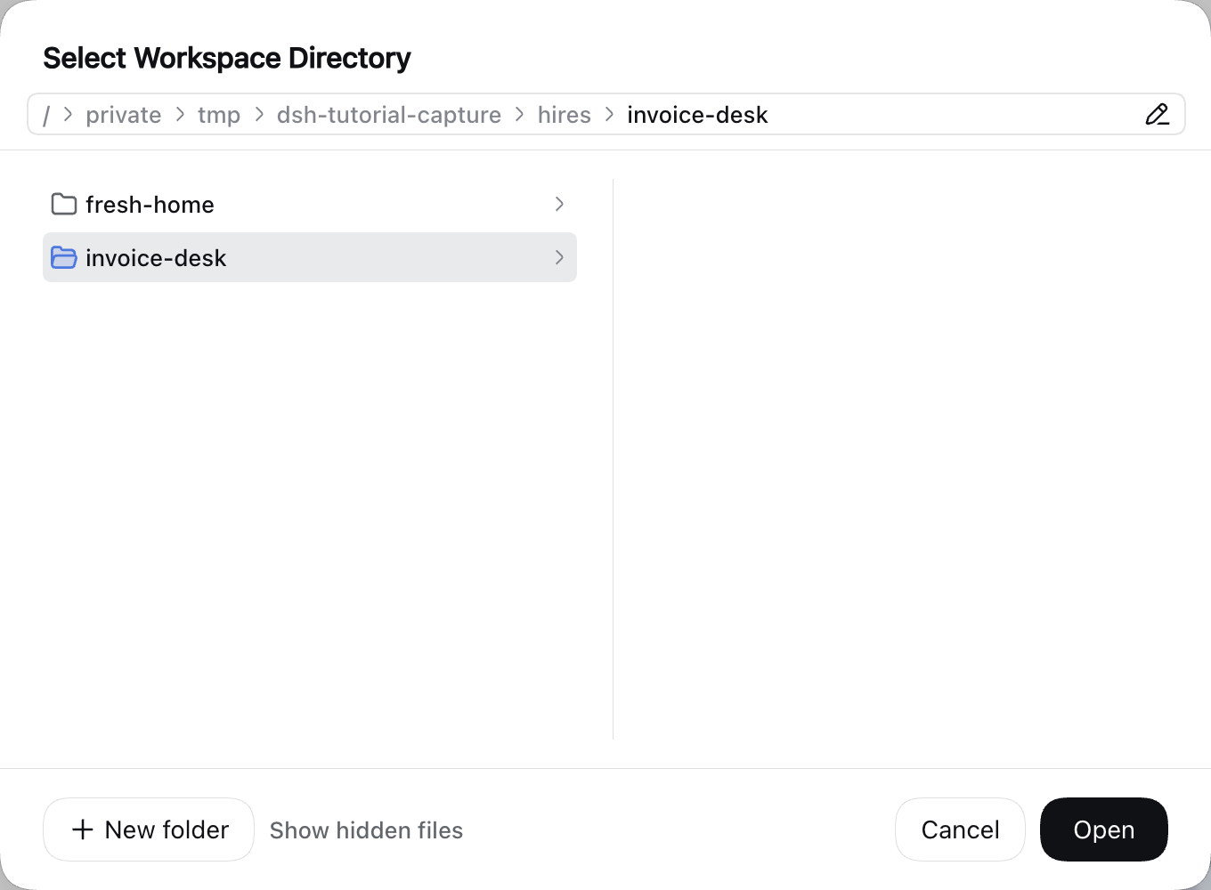 Select the Invoice Desk directory in the workspace browser