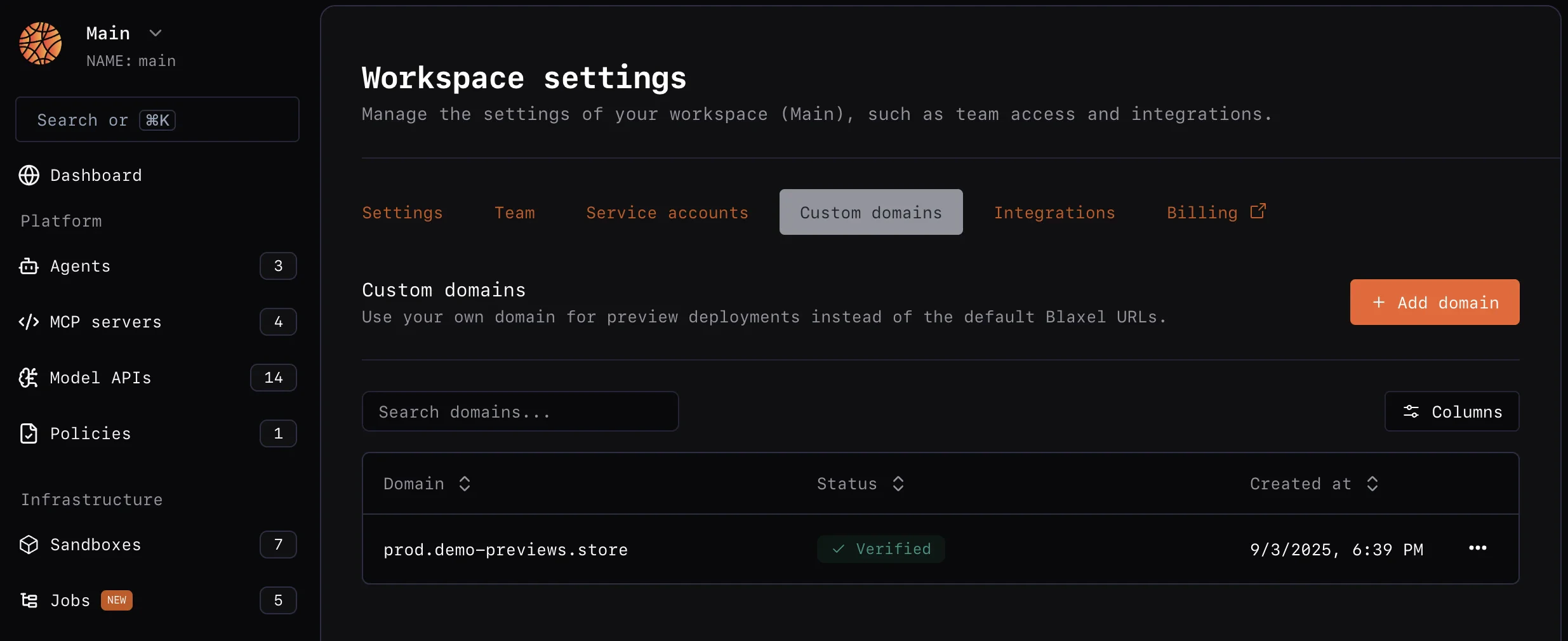 Custom domains configuration