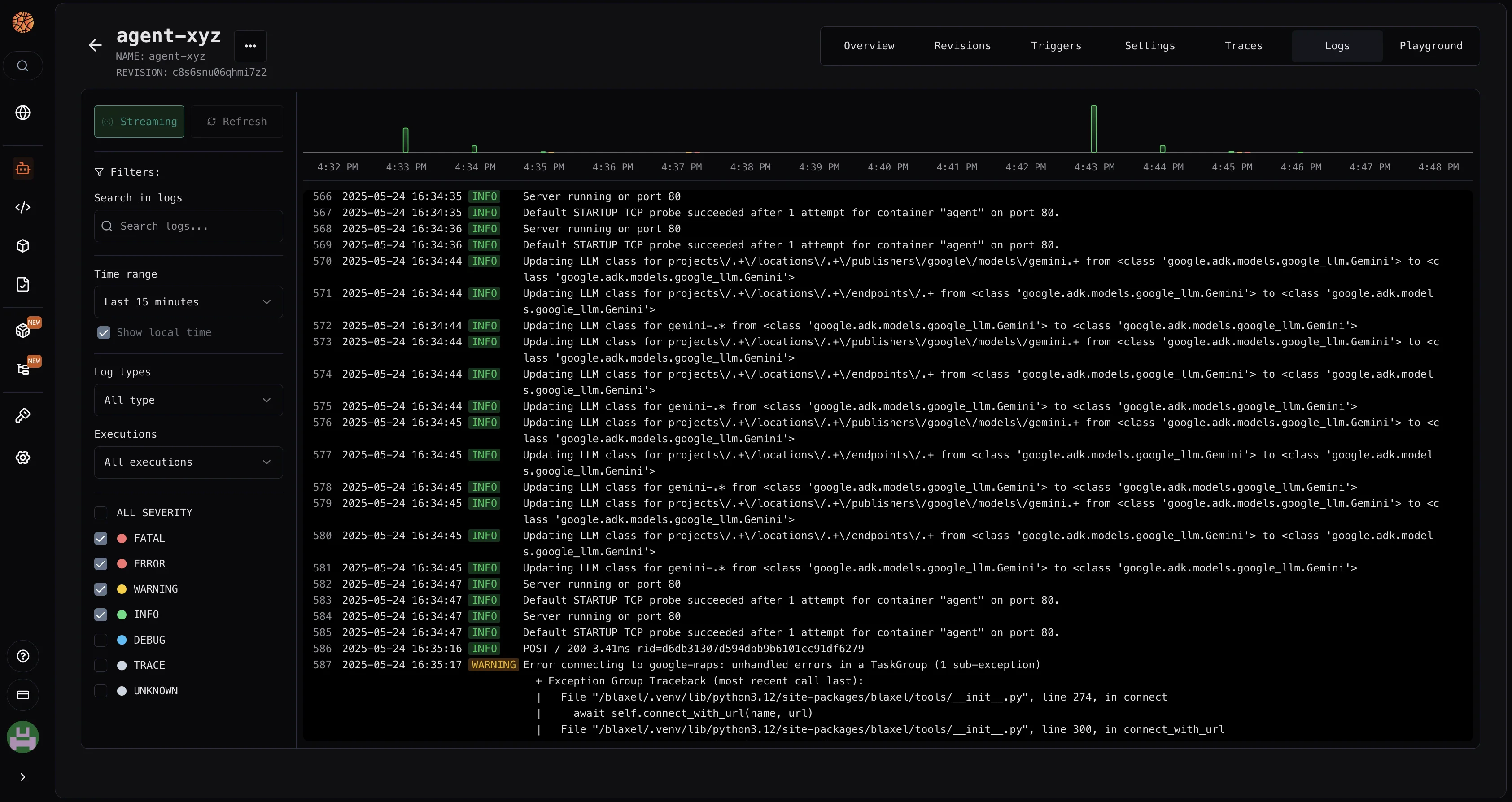 New Logs console interface