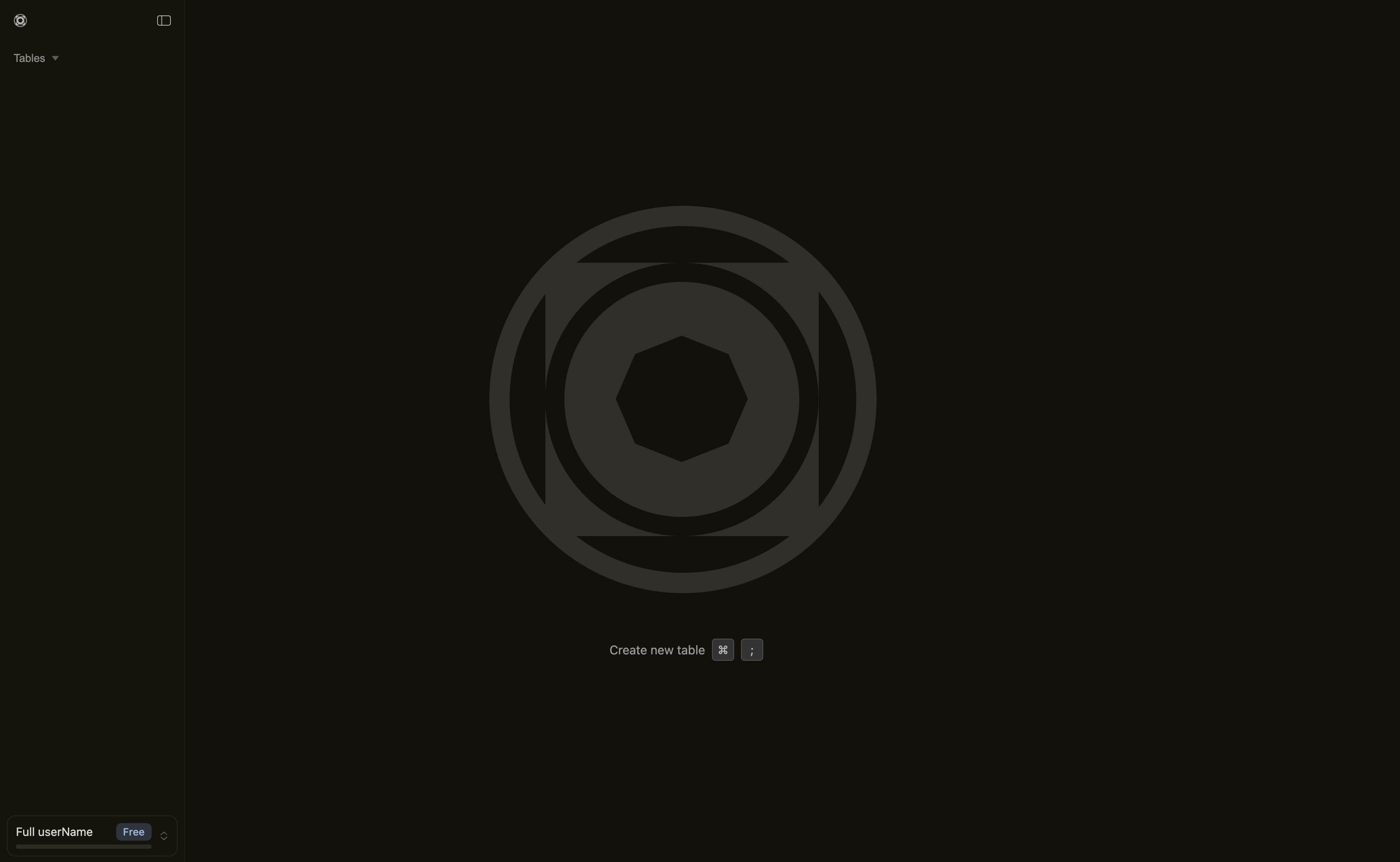 Blazar empty workspace showing the Blazar logo and Create new table shortcut