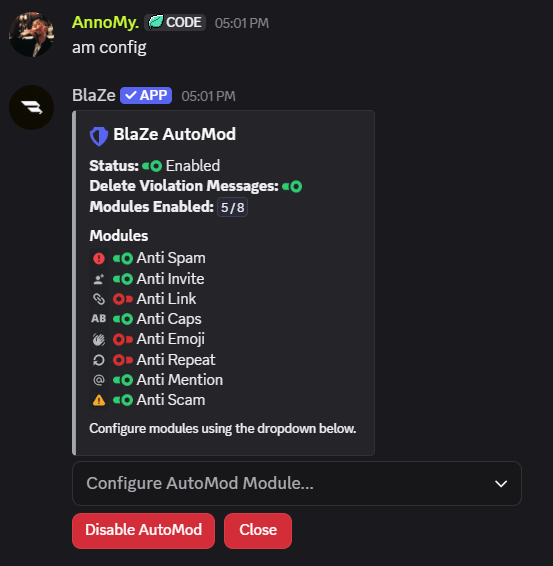 AutoMod config command