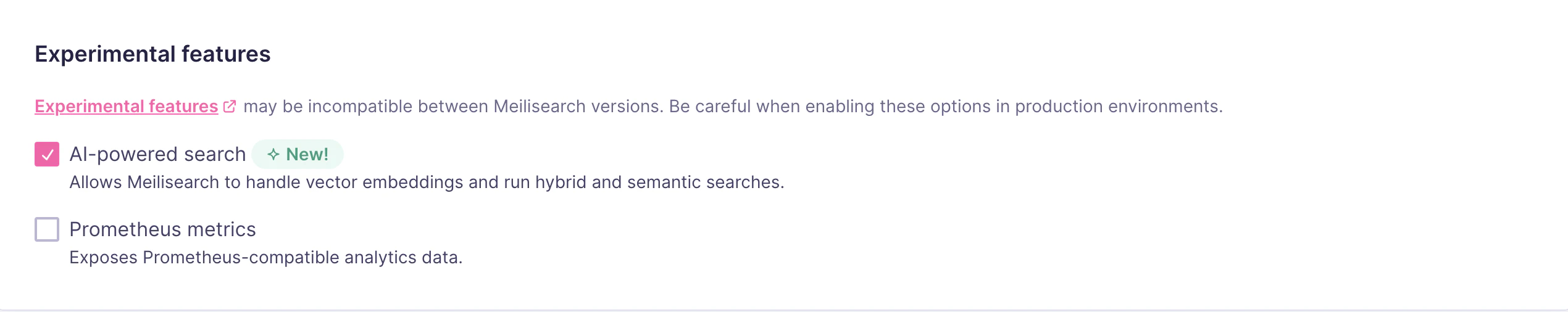 Meiliearch hybrid feature setting