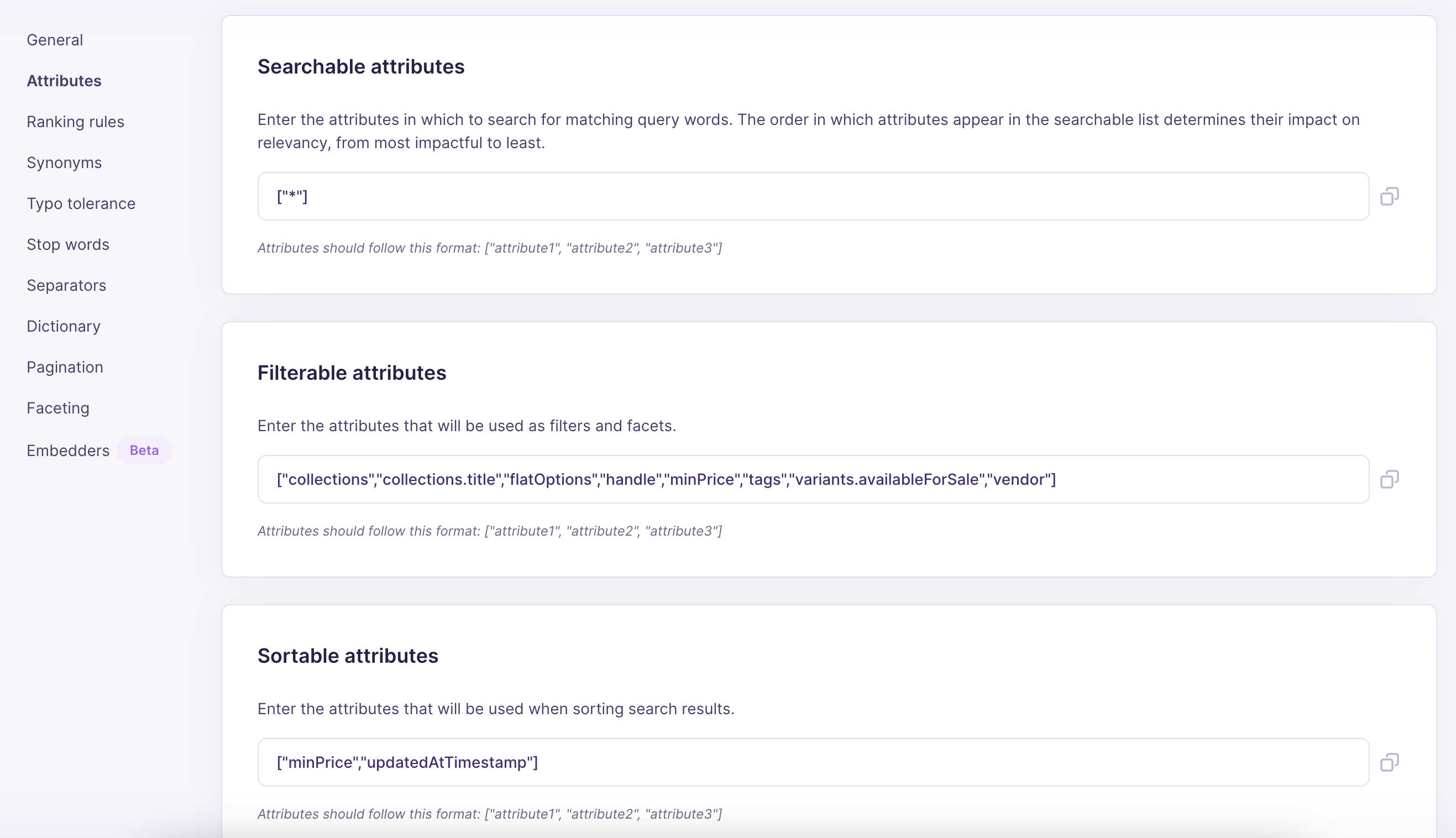 Meilisearch settings