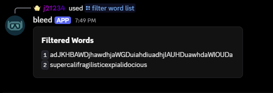 Filtered and allowed words list