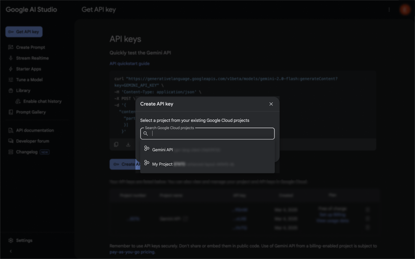 Gemini left menu