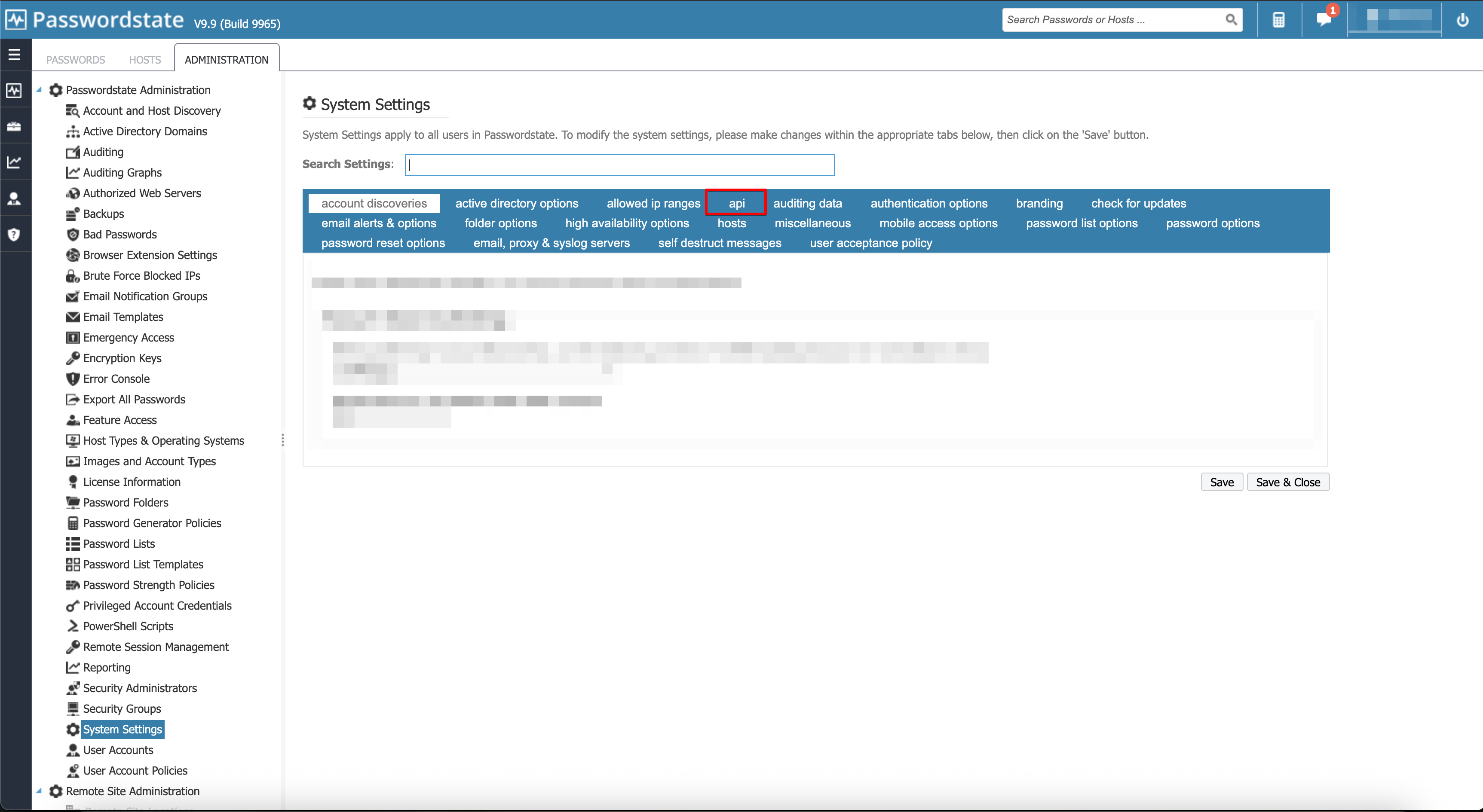 Passwordstate API Settings