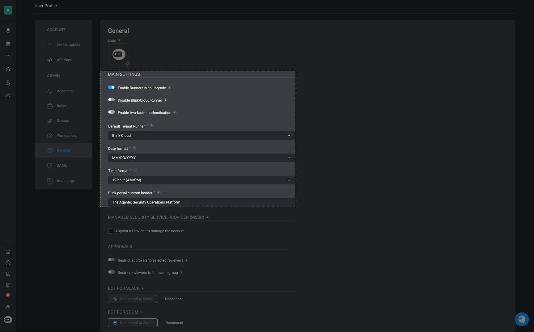 General Settings - BlinkOps Documentation
