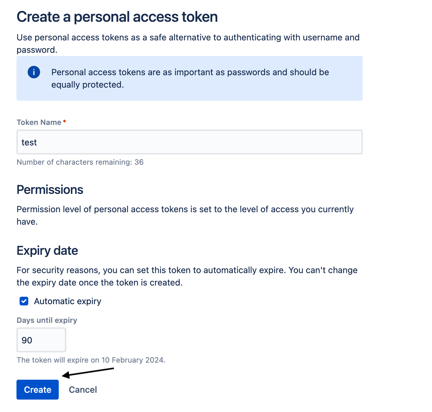 Fill In Create Token Parameters