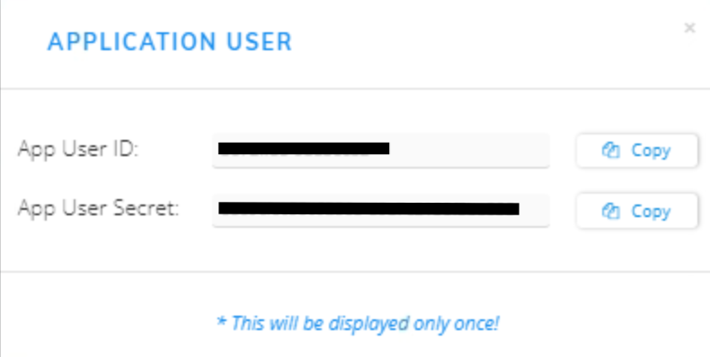 Copy App User ID and App User Secret