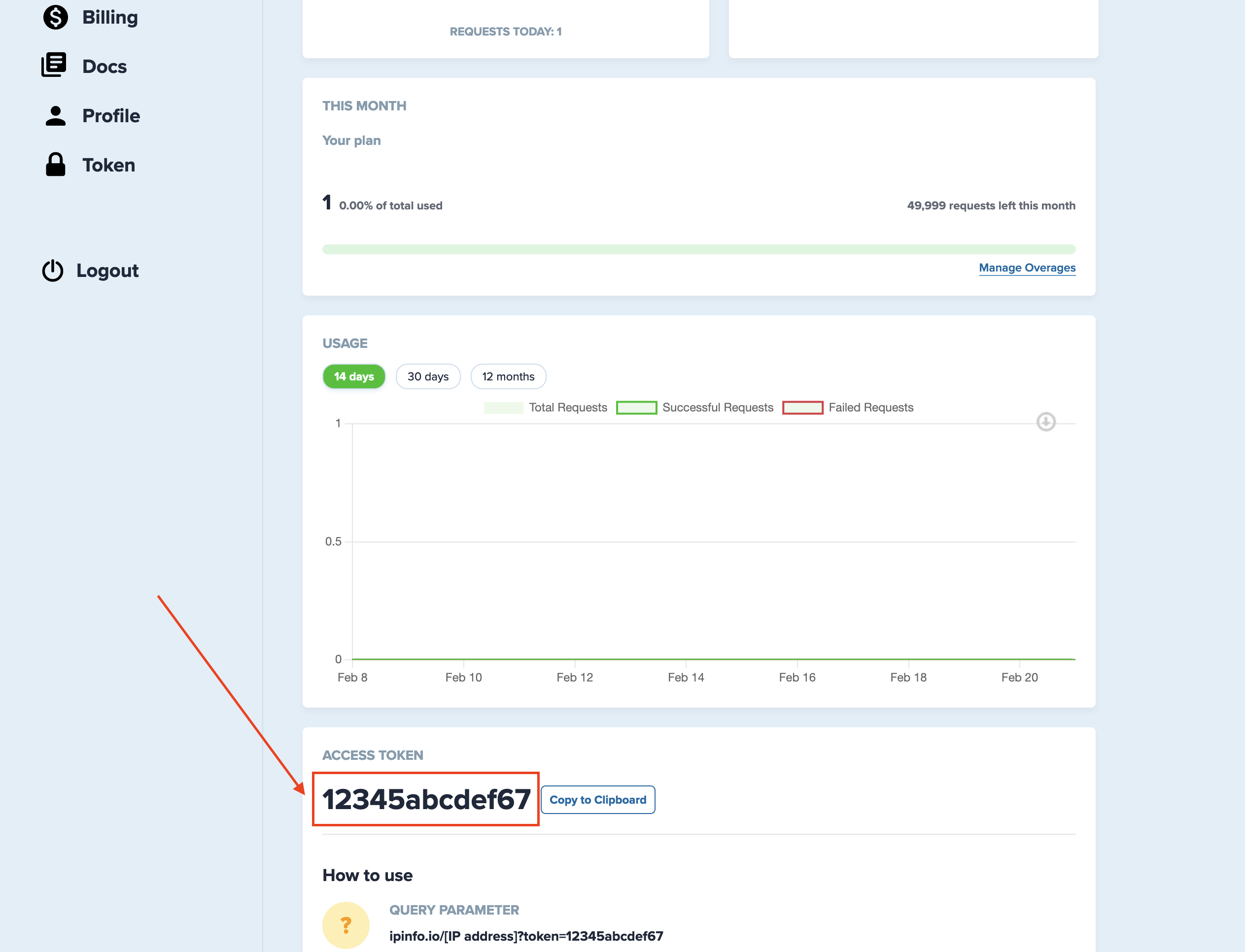 IPinfo access token section
