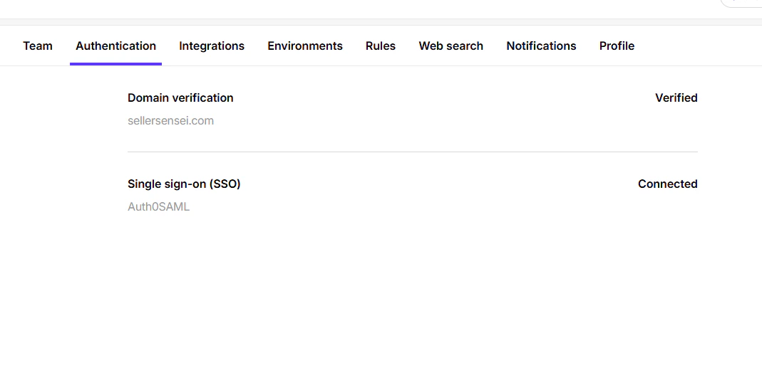 The Authentication settings page showing the SSO connection as active