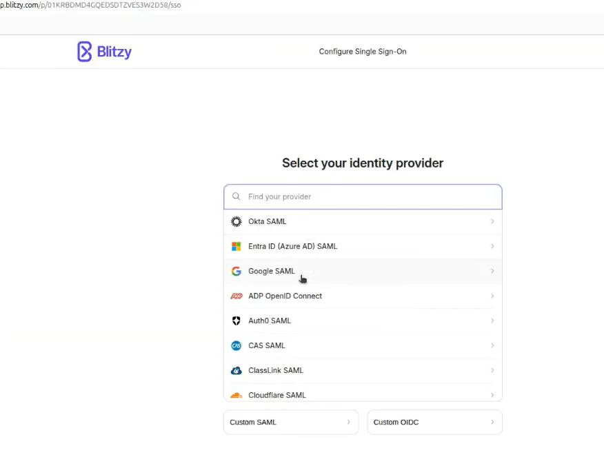 The Identity Provider selection screen showing available provider options