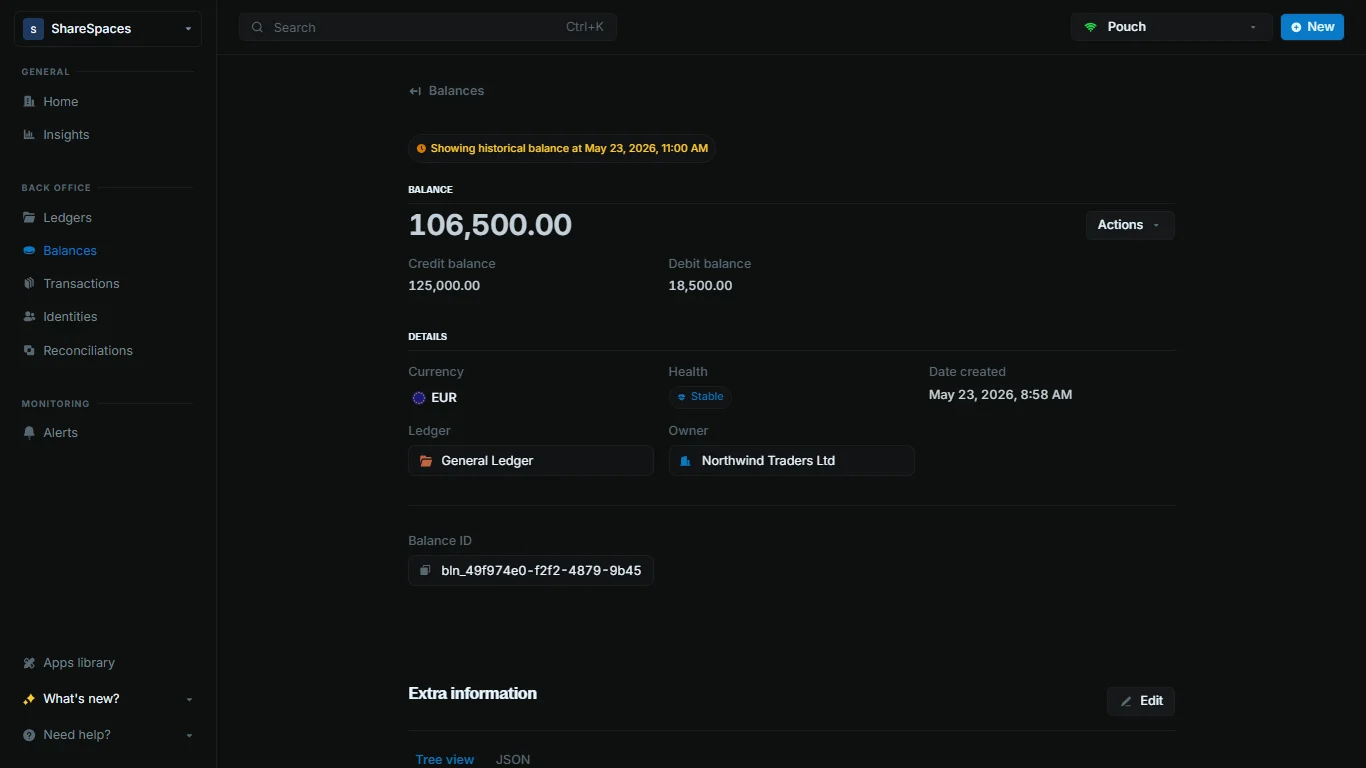 Balance details showing amounts after viewing historical balance