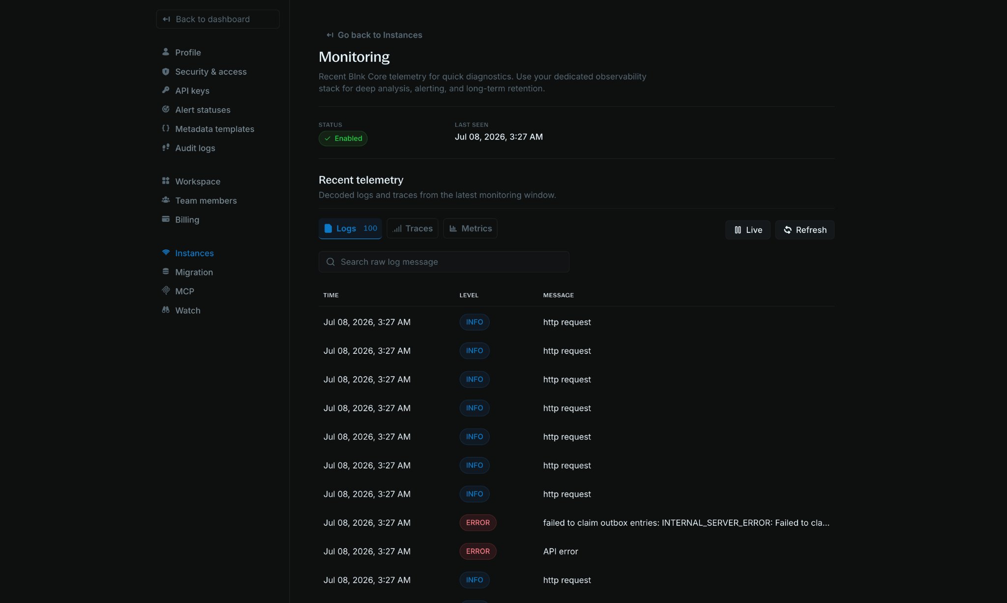Cloud monitoring dashboard
