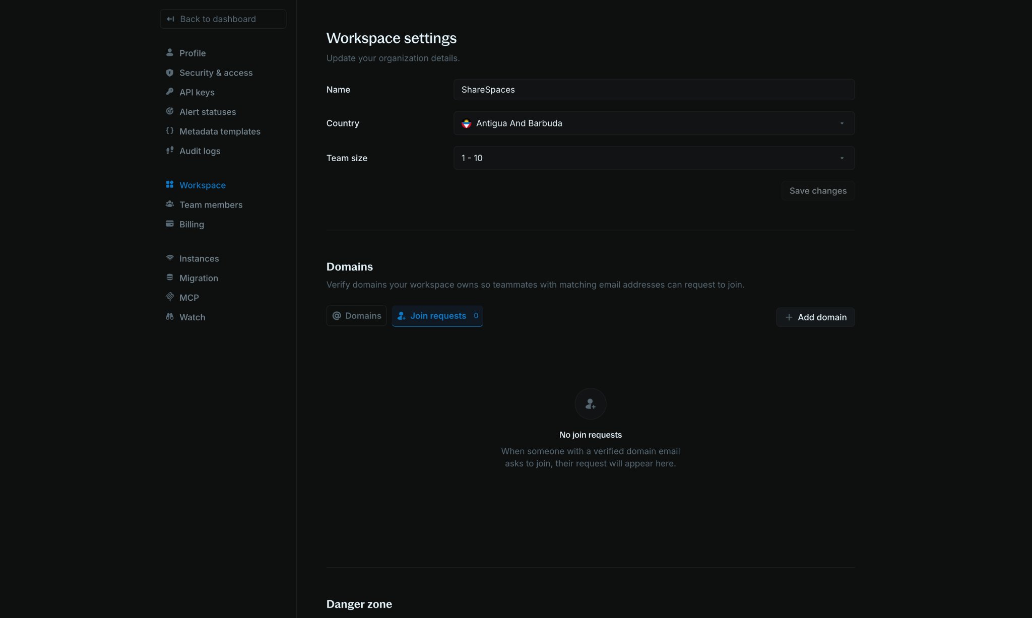 Join requests tab showing teammates requesting to join the workspace