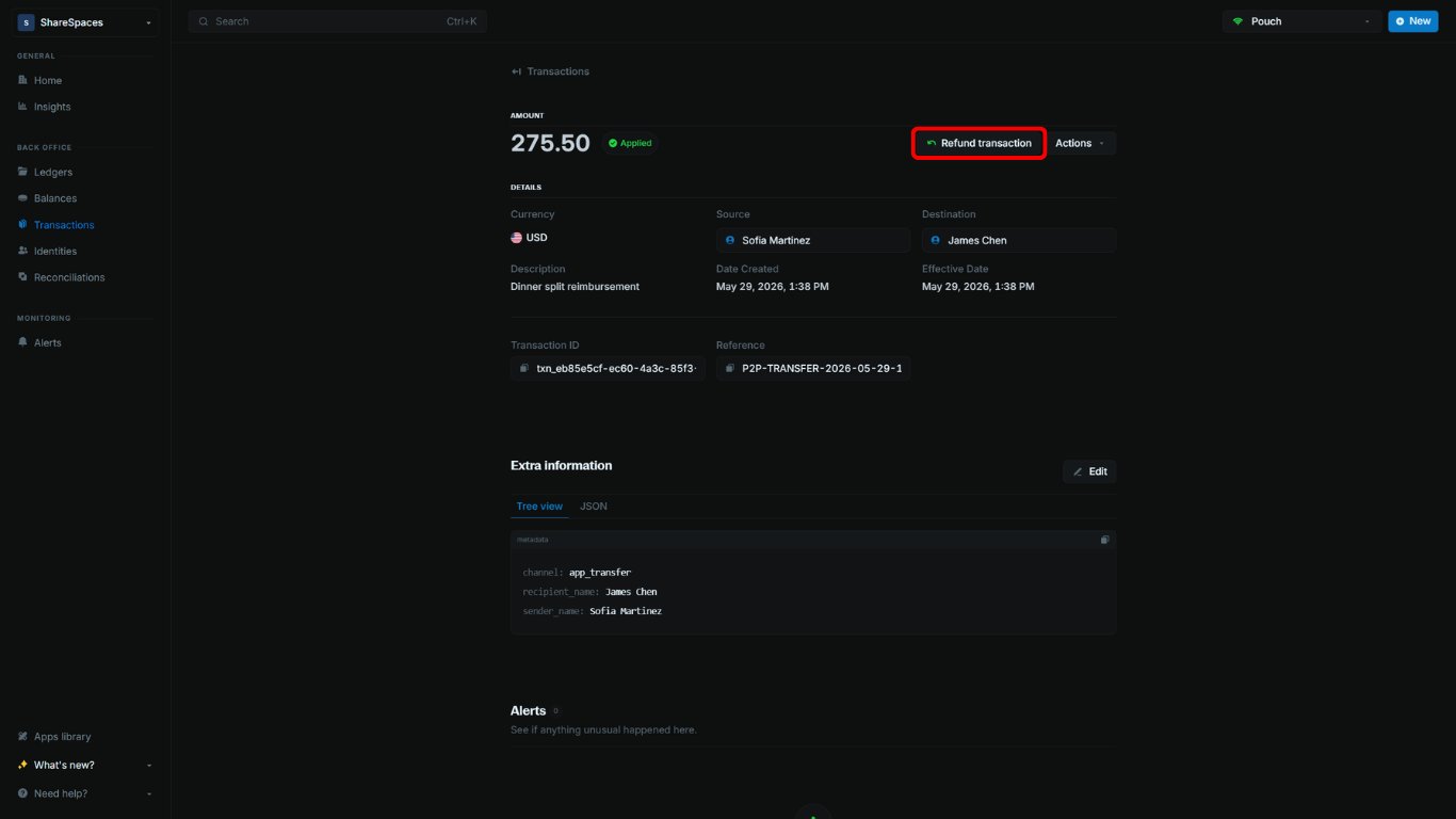 Transaction details page with Refund transaction action
