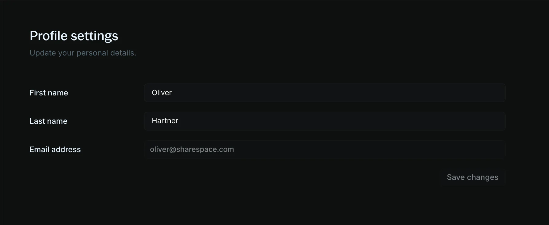 Name and email fields in the profile form