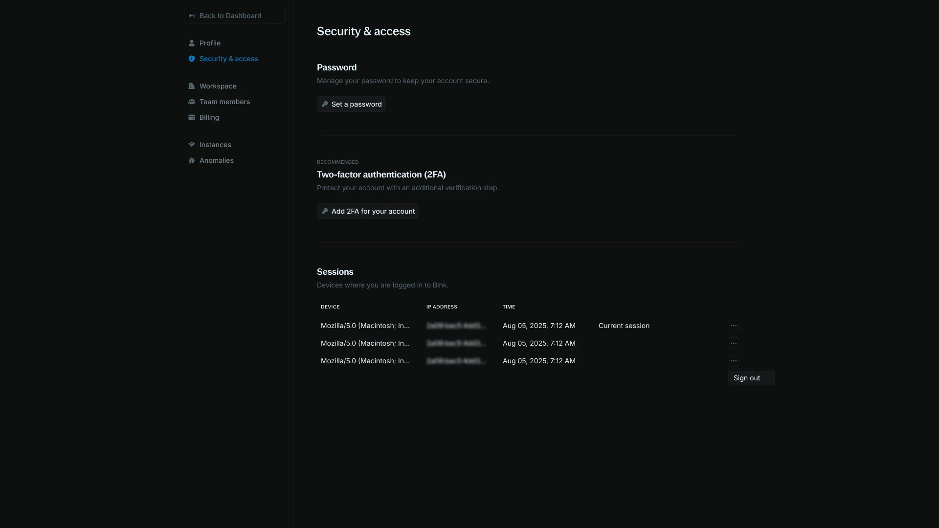 Security & Access settings page overview