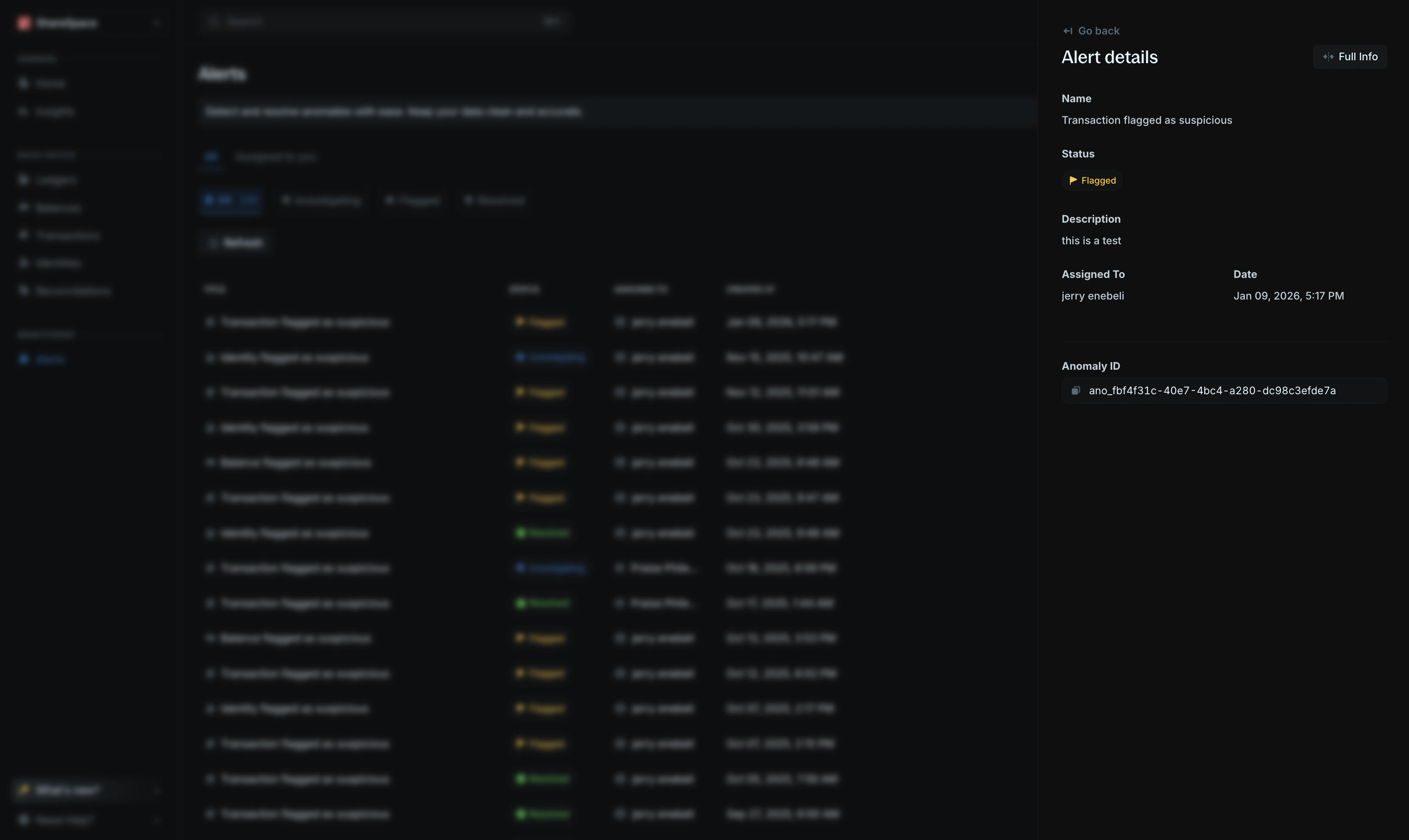 Alert details summary view