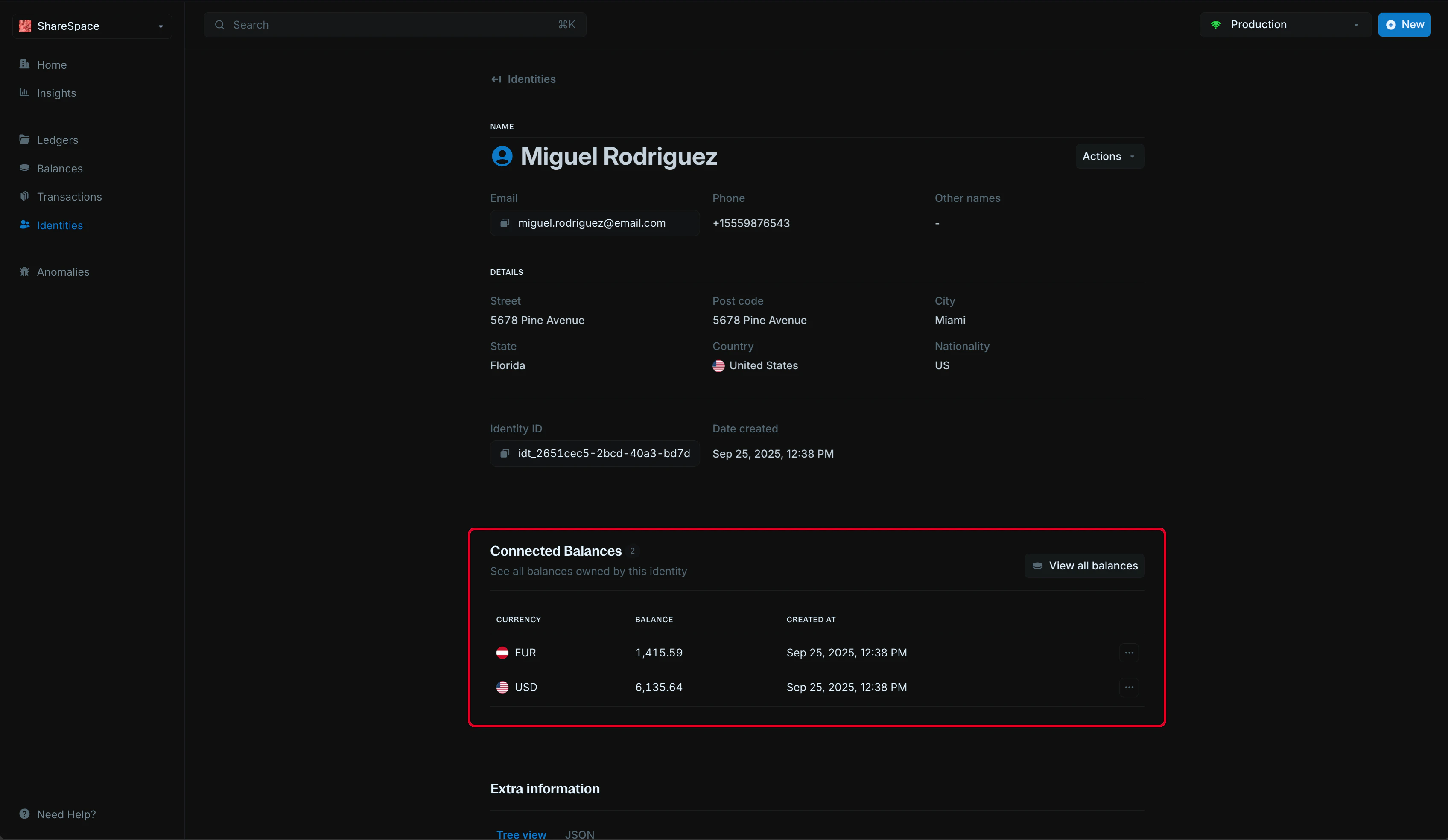 Connected balances section showing linked balances