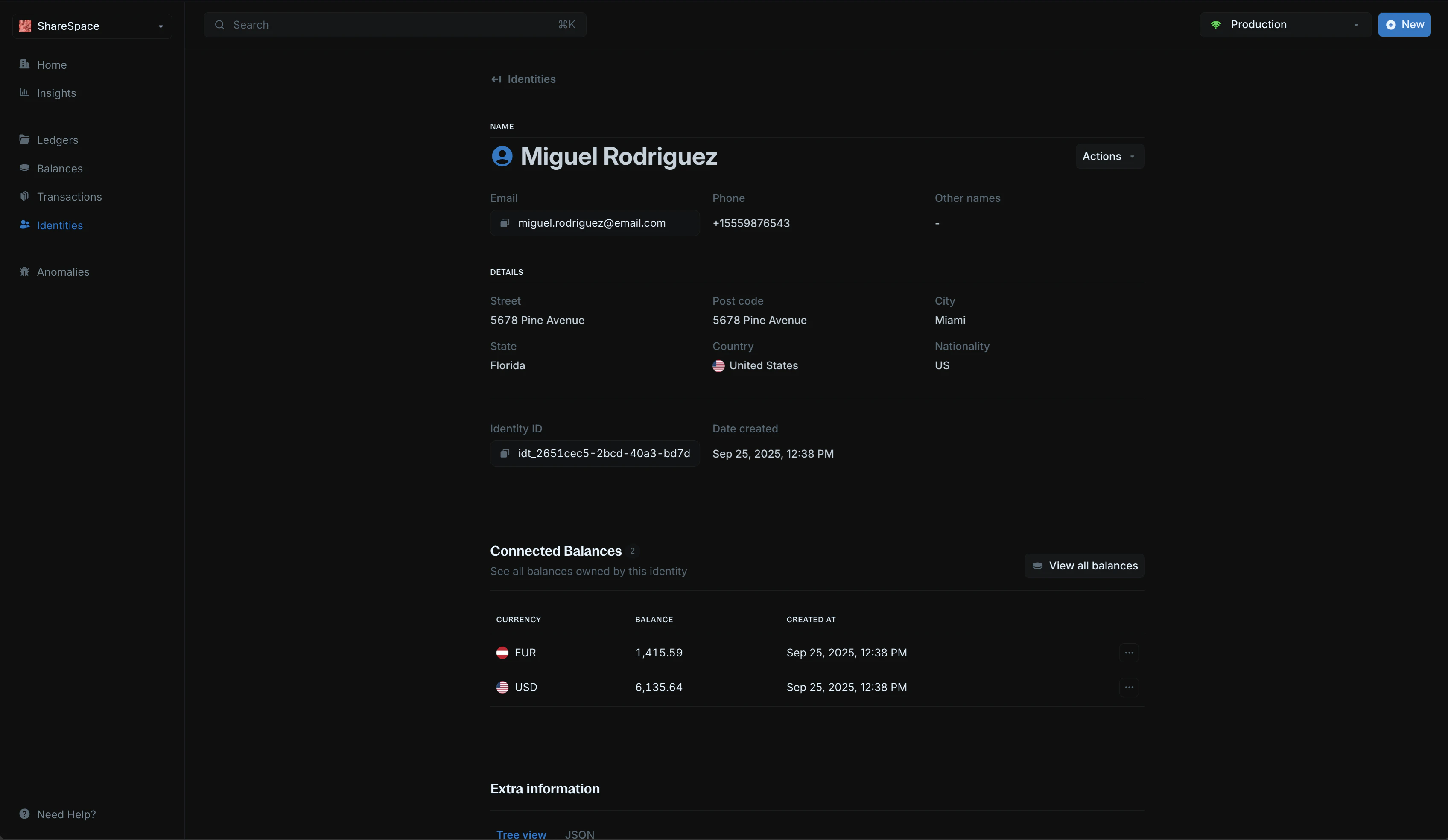 Main identity details page layout