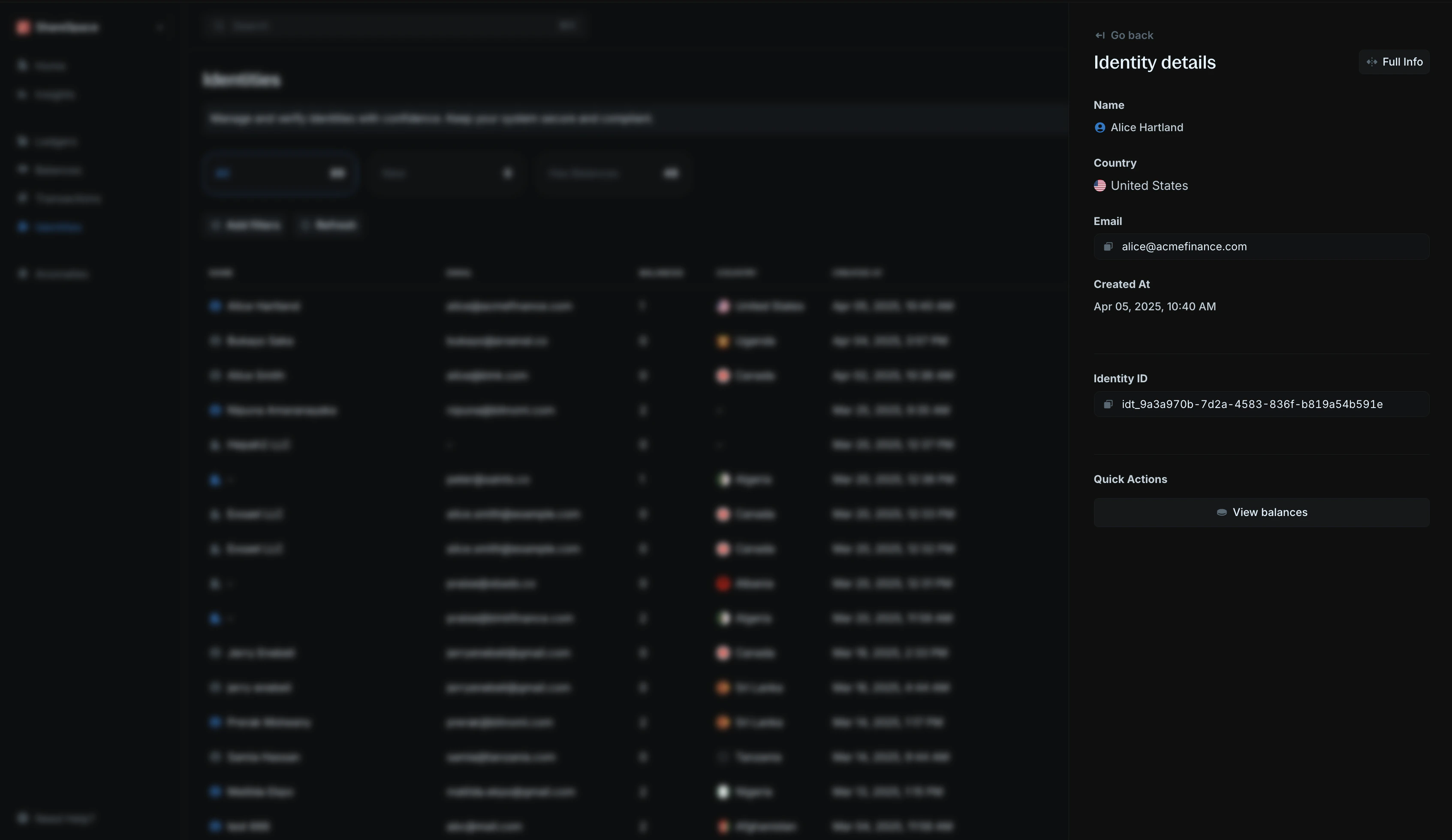 Identity details summary view