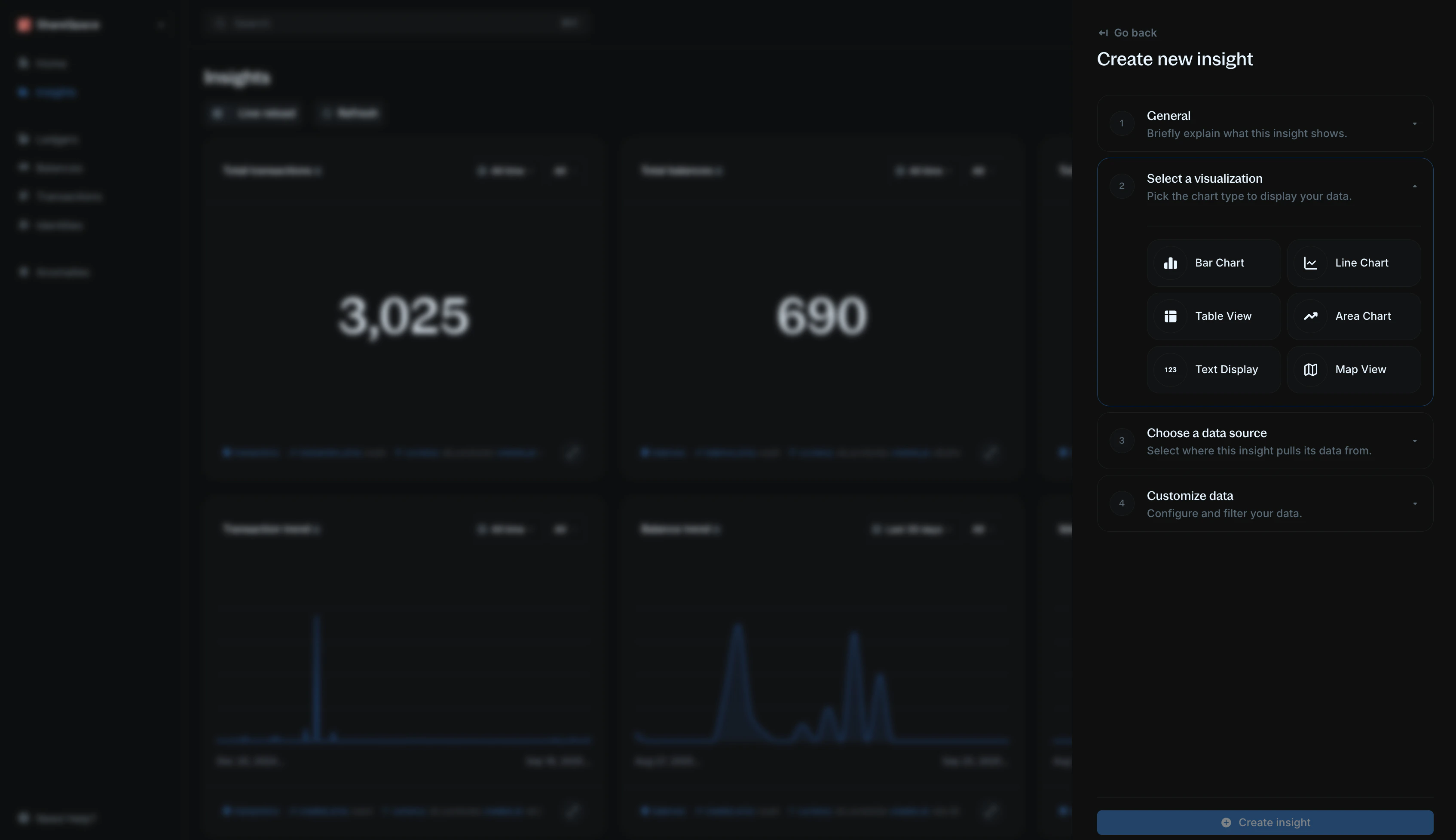 Main insight builder interface showing all the creation steps