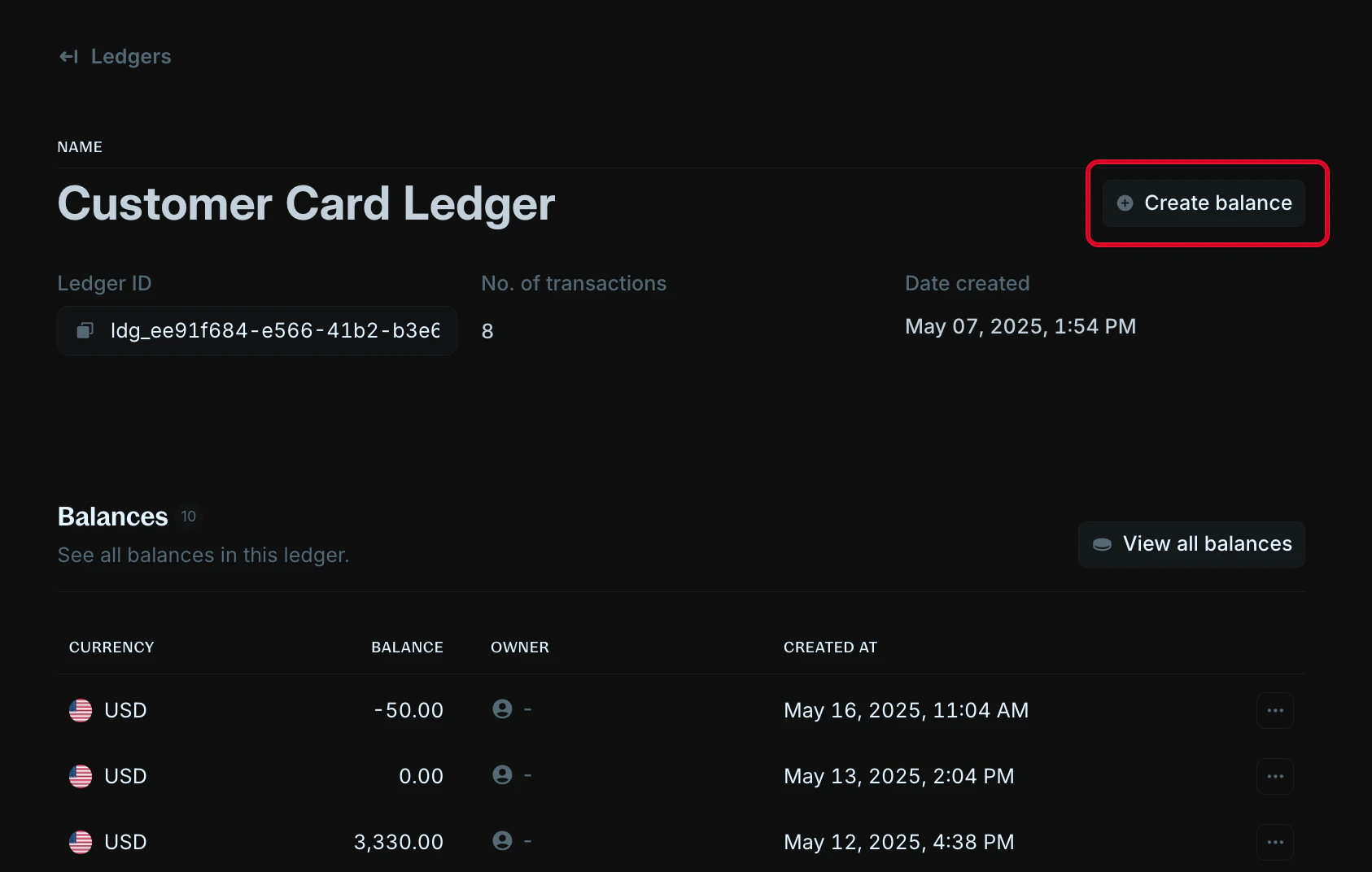 Create balance form within a ledger