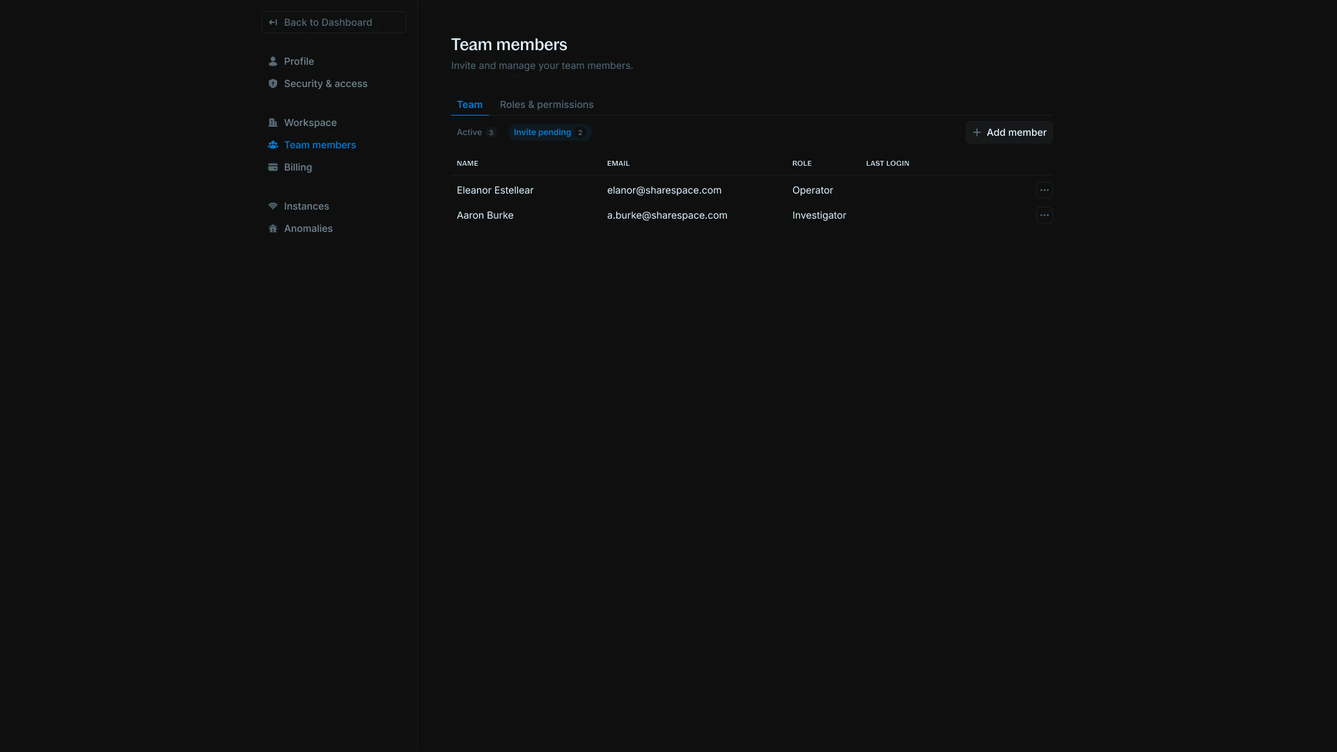Invitation pending tab showing pending invitations