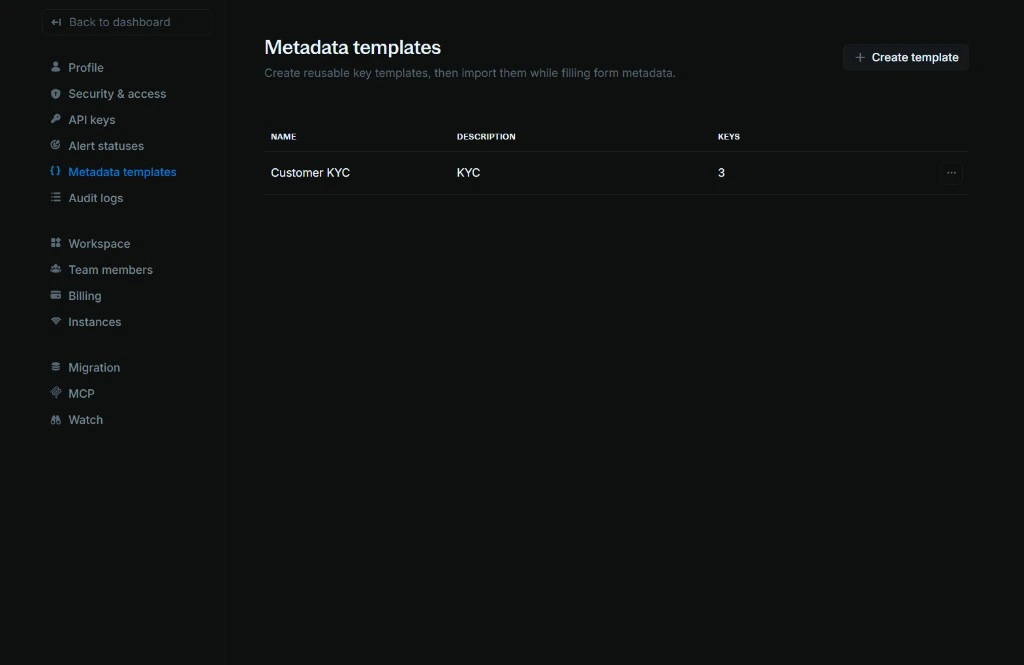 Metadata templates settings page